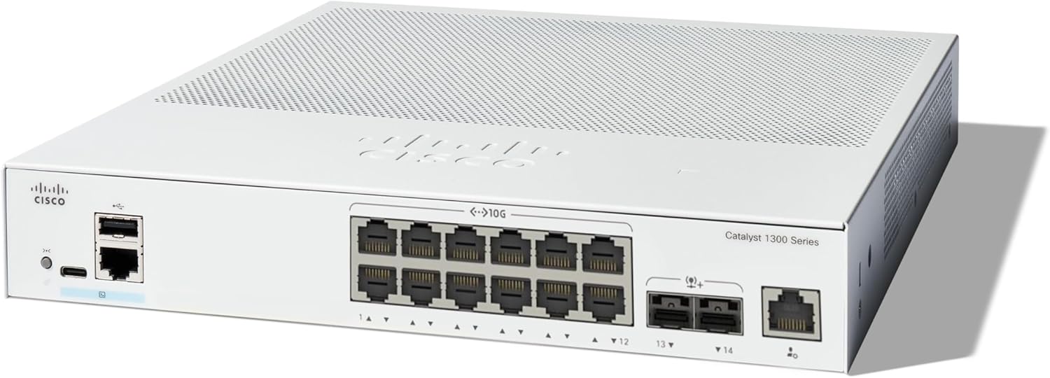 Cisco Catalyst 1300-12XT-2X Managed Switch, 12 Port 10G Copper, 2x10GE SFP+, Limited Lifetime Protection (C1300-12XT-2X)