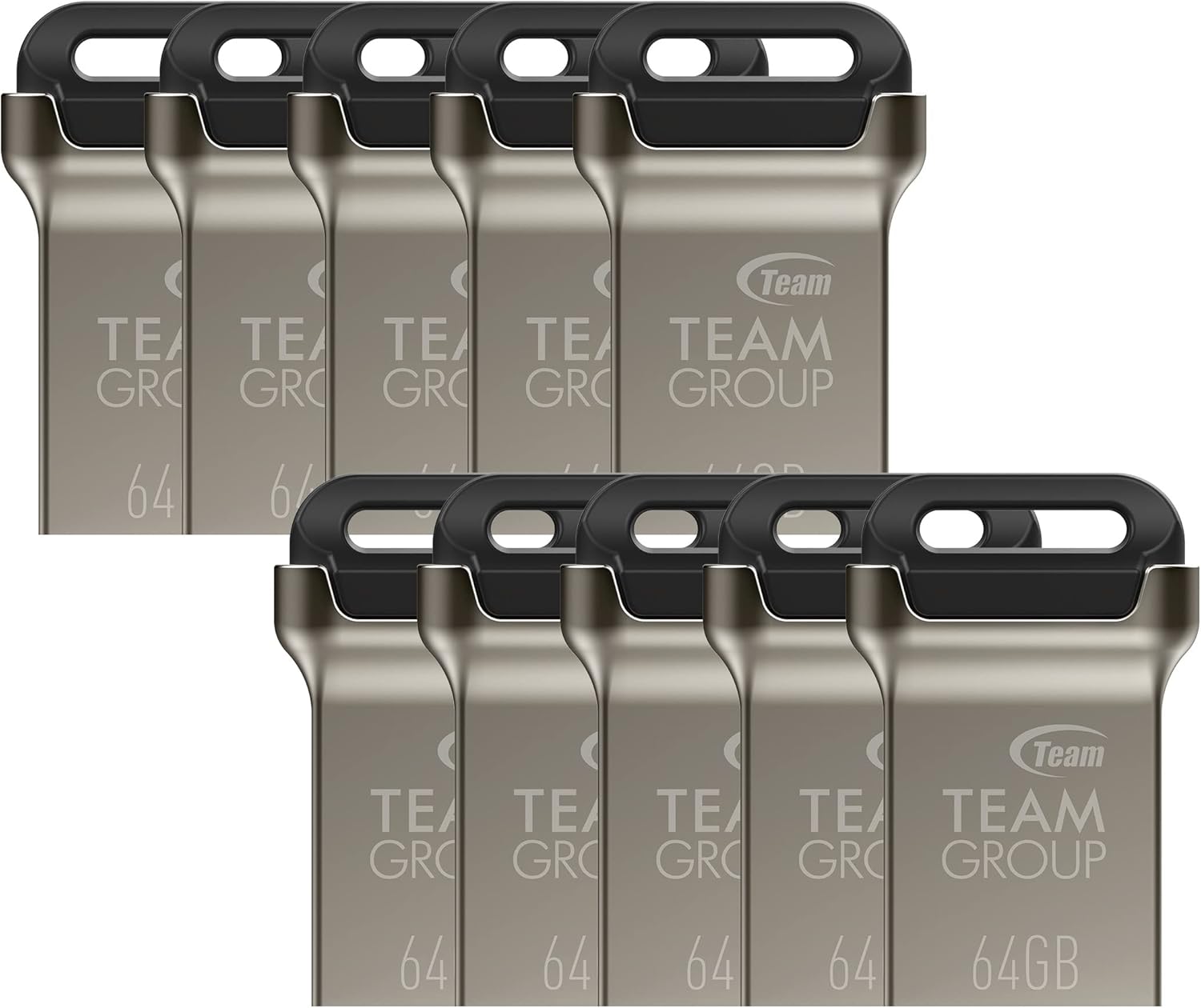 TEAMGROUP C162 64GB 10 Pack USB 3.2 Gen 1 USB 3.1/3.0 Mini Fits Metal Read 100MB/s Flash Thumb Drive External Data Storage Memory Stick Compatible with Computer/Laptop Black TC162364GB23