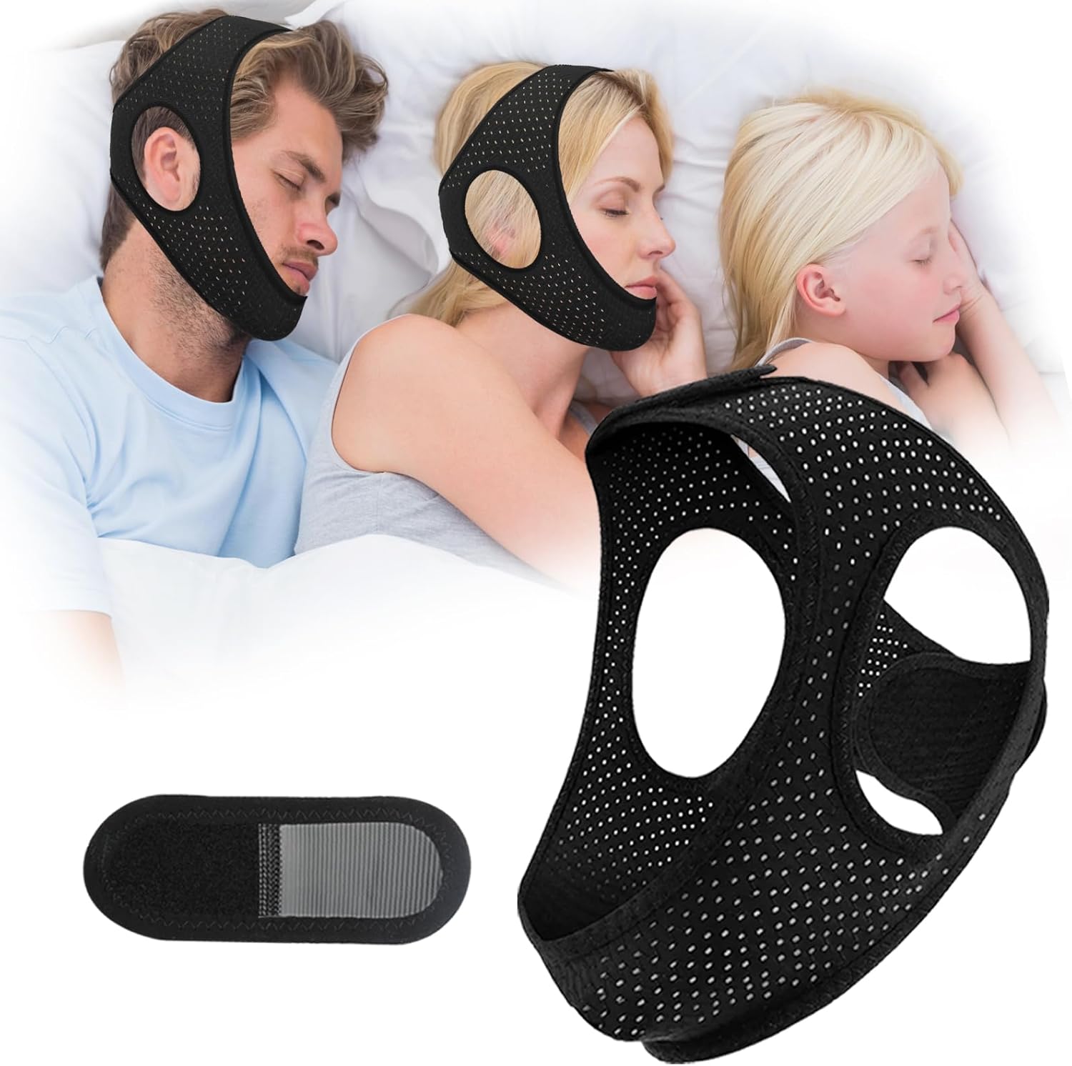 Anti Snoring Devices, Chin Strap for Sleeping, Effective Anti Snoring Chin Strap, Adjustable Breathable Chin Strap for Men and Women, Stop Snoring Solution to Keep Mouth Closed, Black, 56CM