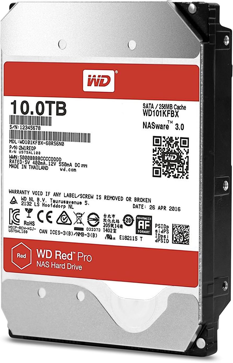 Western Digital 10TB WD Red Pro NAS Internal Hard Drive – 7200 RPM Class, SATA 6 Gb/s, CMR, 256 MB Cache, 3.5″ – WD101KFBX (Old Version)