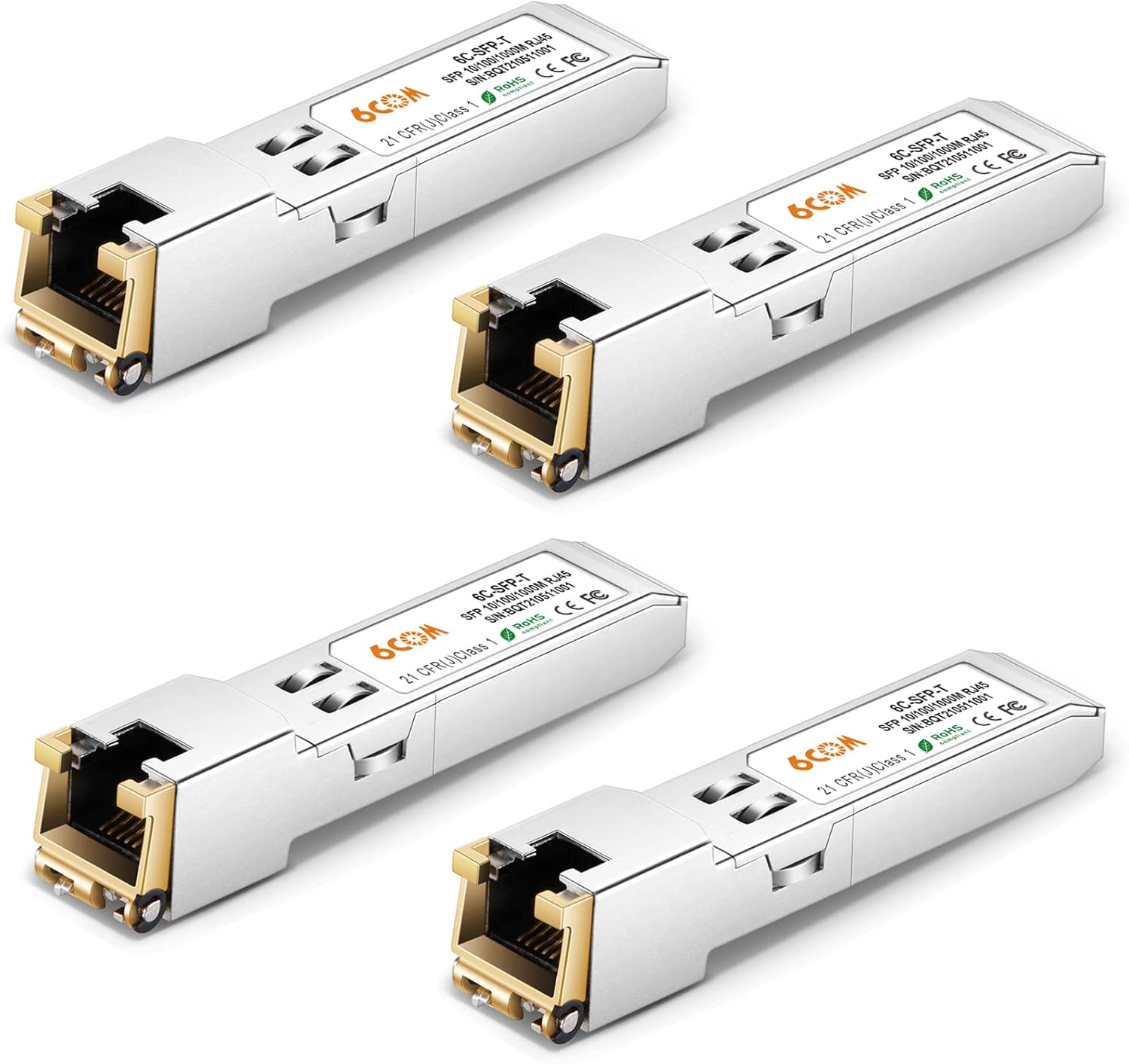 4Pack SFP Transceiver, 10/100/1000Base-T RJ45 Copper Module for Cisco GLC-T/SFP-GE-T, Other Open Switches, 100m