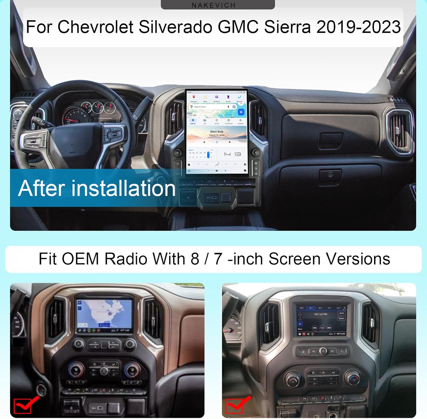 15.6 Inch Qualcomm Android Car Radio for for Chevrolet Chevy Silverado GMC Sierra 2019 2020 2021 2022 2023 Stereo Upgrade Tesla Style Head Multimedia IPS Touch Screen Player GPS Navigation