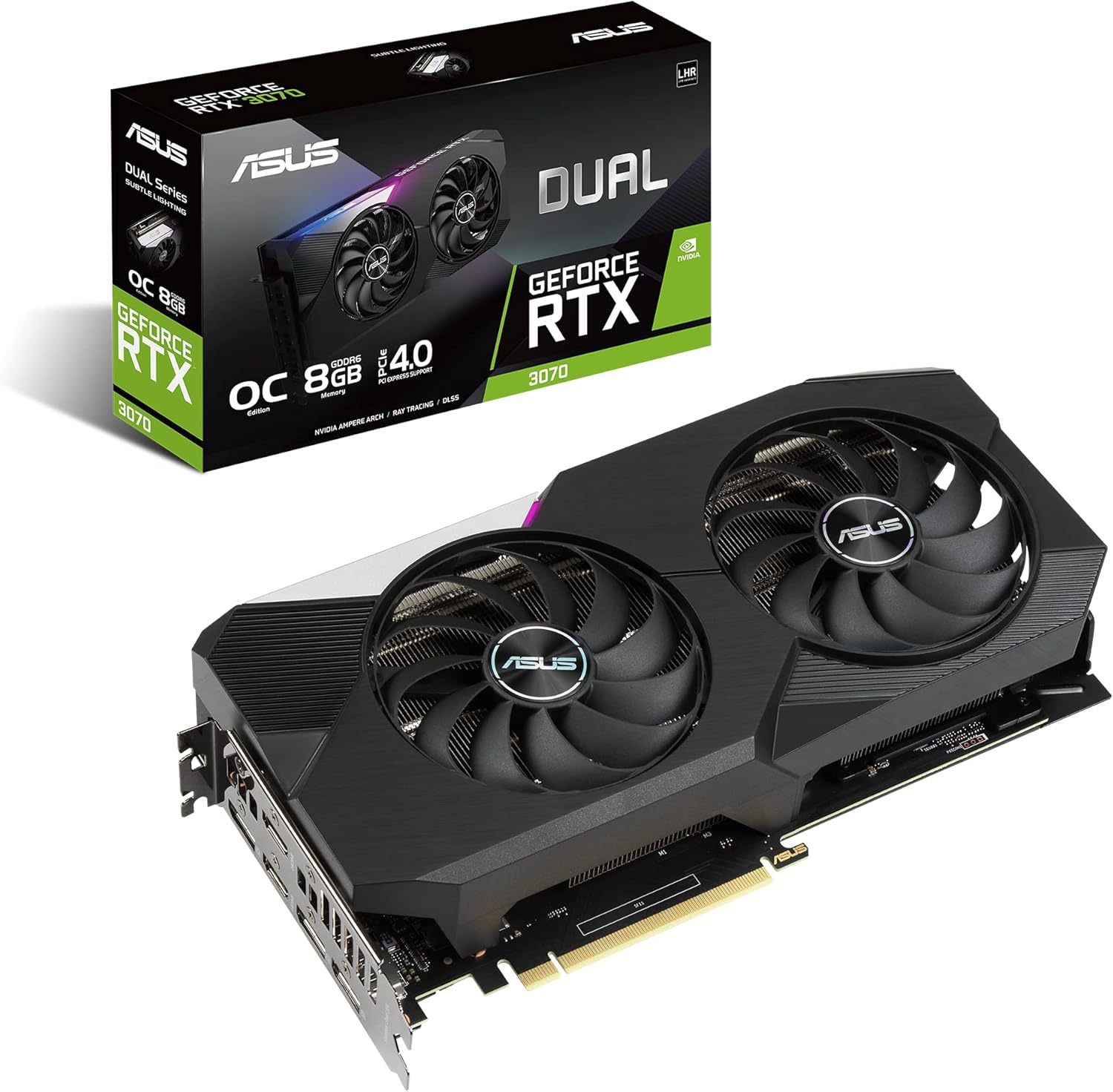 Asus Dual NVIDIA GeForce RTX 3070 V2 OC Edition Gaming Graphics Card (PCIe 4.0, 8GB GDDR6 Memory, LHR, HDMI 2.1, DisplayPort 1.4a, Axial-tech Fan Design, Dual BIOS, Protective Backplate)