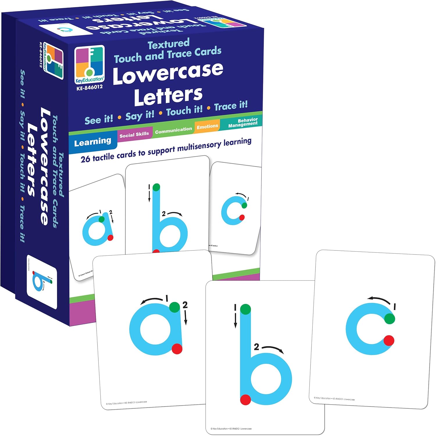 Key Education 26-Piece Textured Touch and Trace Cards Lowercase Letters, Color-Coded Letter Tracing Flash Cards, Multisensory Alphabet Cards for Letter Recognition, Practice Alphabet Writing