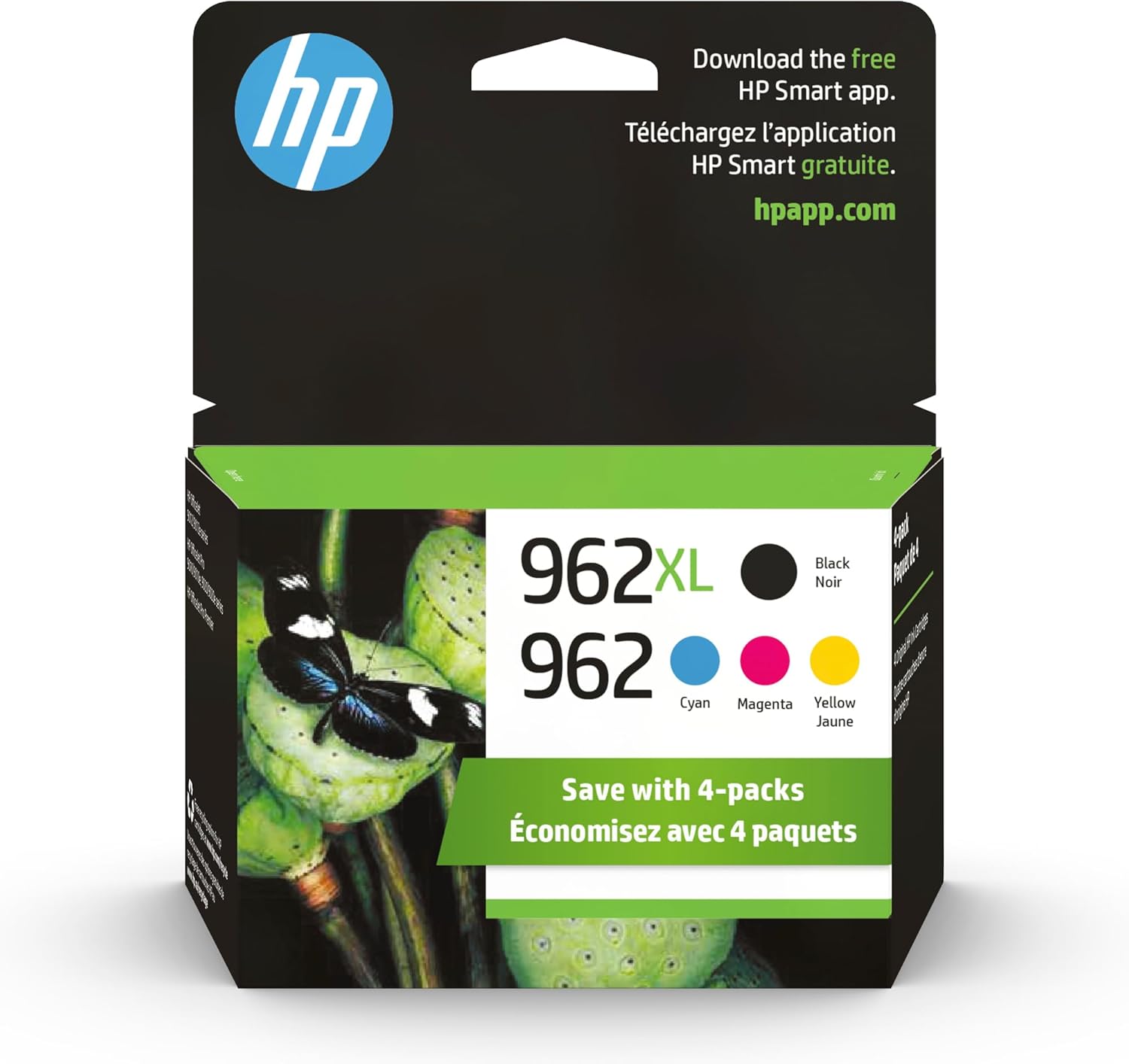 Original HP 962 Cyan, Magenta, Yellow / 962XL Black Ink Cartridges (4-Pack) | Works with HP OfficeJet 9010 Series, HP OfficeJet Pro 9010, 9020 Series