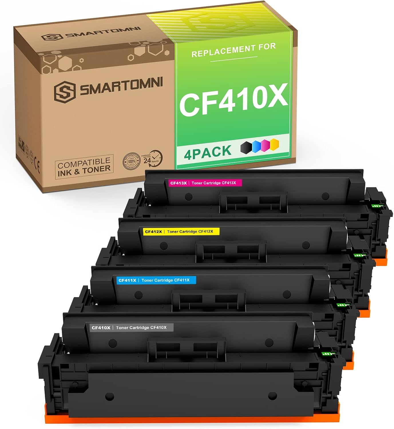 CF410X Compatible Toner Cartridges Replacement for HP 410A 410X CF411X CF412X CF413X use for HP Color Pro M477fdw M477fnw M452nw M477fdn M452dw M452dn 4 Packs K C M Y