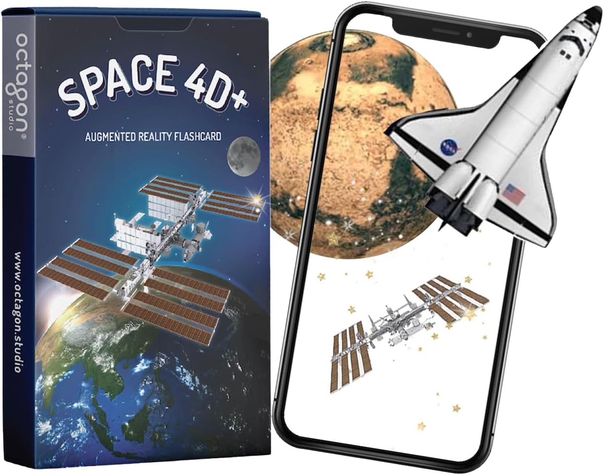 Space 4D+ Augmented Reality Flashcards – Interactive Space Exploration for Kids and Adults, 3D Models of Planets, Rockets, and Astronauts, Educational Gift, Compatible with iOS & Android