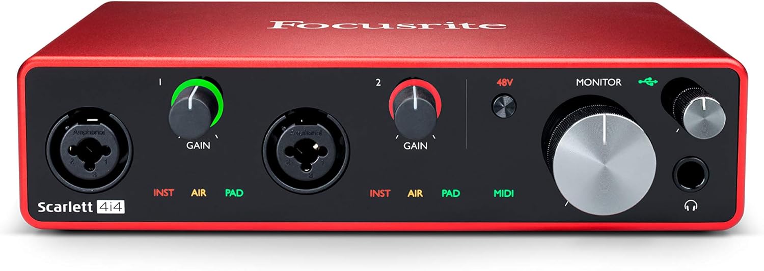 Focusrite Scarlett 4i4 3rd Gen USB Audio Interface for Recording, Songwriting, & Streaming — High-Fidelity, Studio Quality Recording, with Transparent Playback