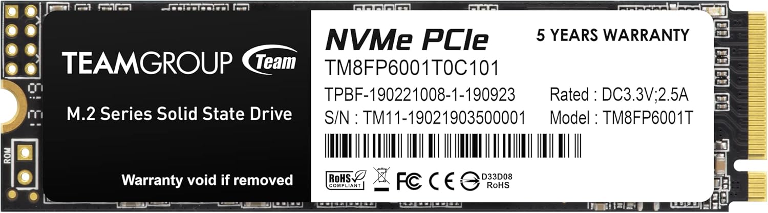 TEAMGROUP MP33 1TB SLC Cache 3D NAND TLC NVMe 1.3 PCIe Gen3x4 M.2 2280 Internal SSD R/W Speed up to 1800/1500 MB/s Laptop & PC Desktop TM8FP6001T0C101