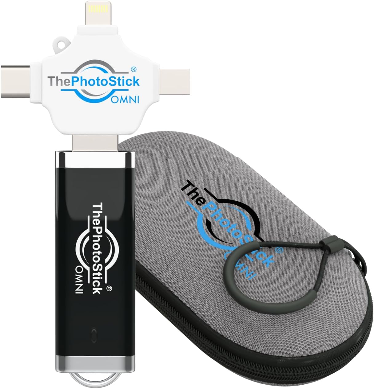 ThePhotoStick® Omni 128GB + Protective Case | Secure Photo & Video Backup and Transfer | Digital File Organization | USB & Multiport Connection for Phones, Tablets and Computers | Water Resistant Case