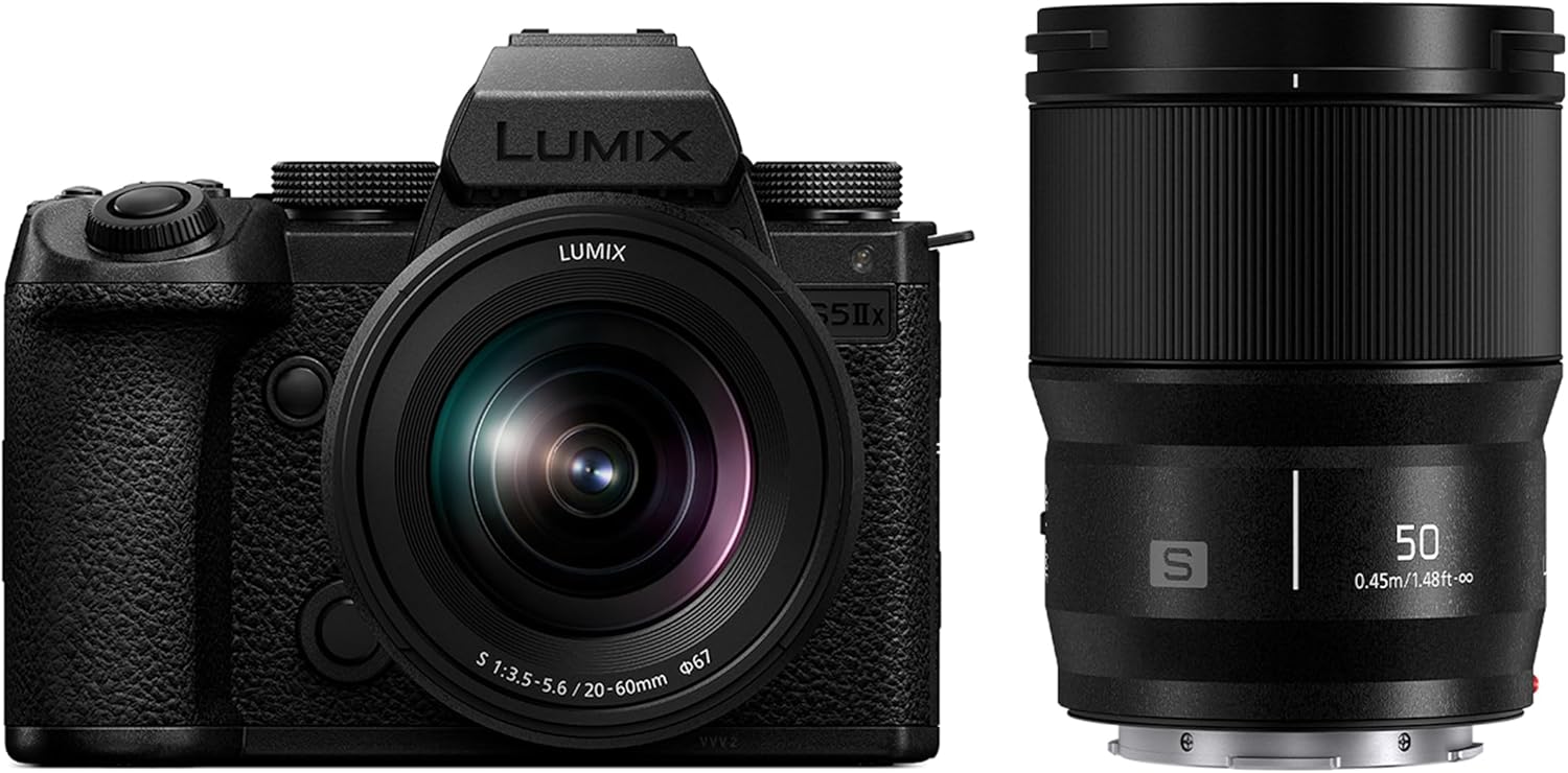 Panasonic LUMIX S5IIX Mirrorless Camera, 24.2MP Full Frame Phase Hybrid AF, Unlimited Recording, 5.8K Pro-Res, RAW Over HDMI, IP Streaming, 20-60mm F3.5-5.6 + 50mm F1.8 Lenses-DC-S5M2XWK