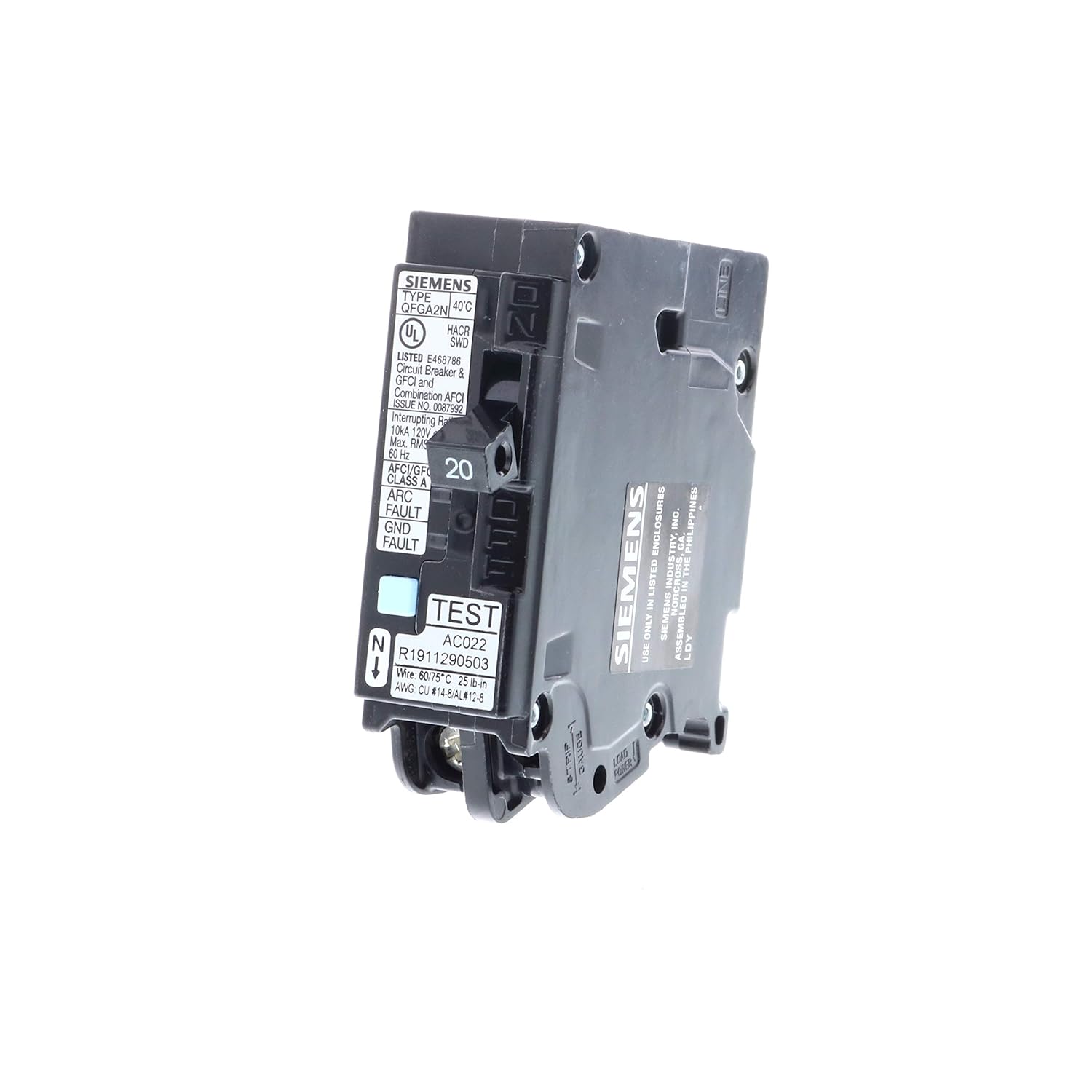 20 Amp 1-Pole Dual Function (CAFCI/GFCI) Plug-On Neutral Circuit Breaker