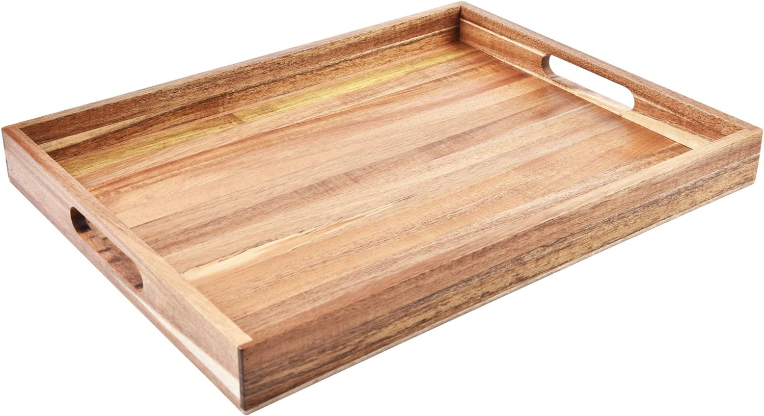 Acacia Wood Serving Tray with Handles (17 Inches) – Decorative Serving Trays Platter for Breakfast in Bed, Lunch, Dinner, Appetizers, Patio, Ottoman, Coffee Table, BBQ, Party –Great for Lap &Couch