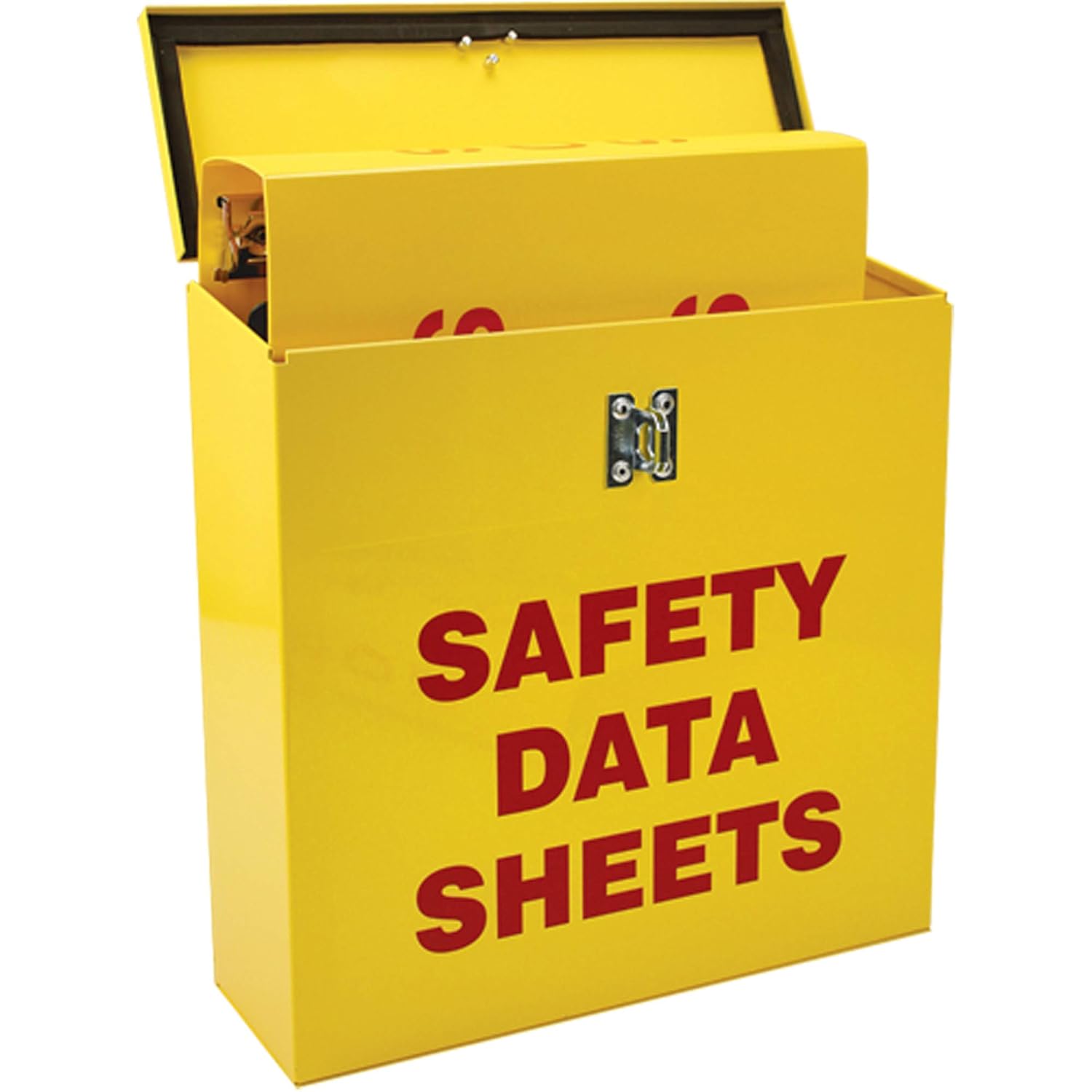 Accuform ZRS367 Right-to-Know Center, 0.035″ Thick Steel Cabinet with (1) 2-1/2″ Safety Data Sheets 3-Ring Binder Included, 13.5″ x 13.5″ x 4.5″, Red on Yellow