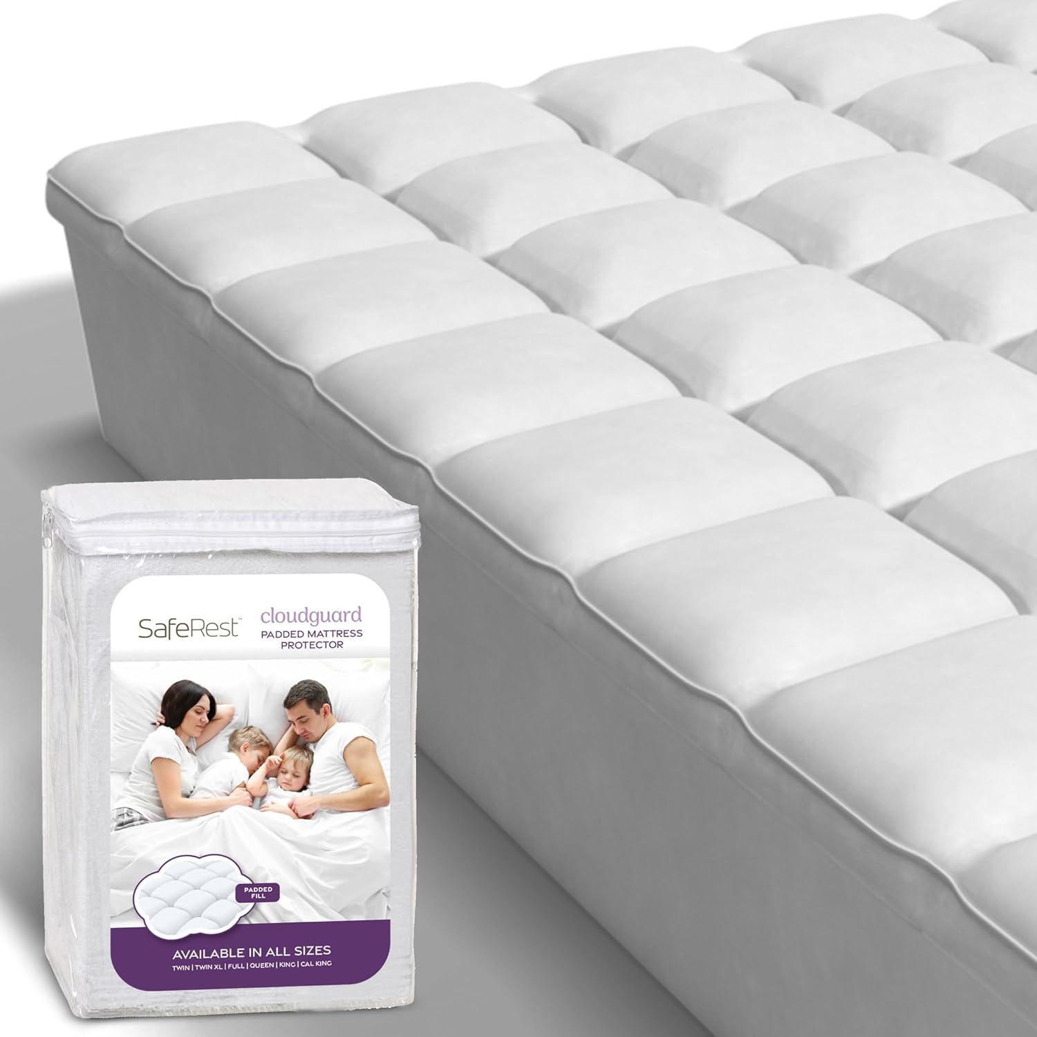 SafeRest CloudGuard – Twin XL Size Hybrid Mattress Protector & Pad (Extra Padded) – 100% Waterproof Quilted Pillow Top Mattress Cover – Thick, Plush & Fitted Mattress Topper for Bed