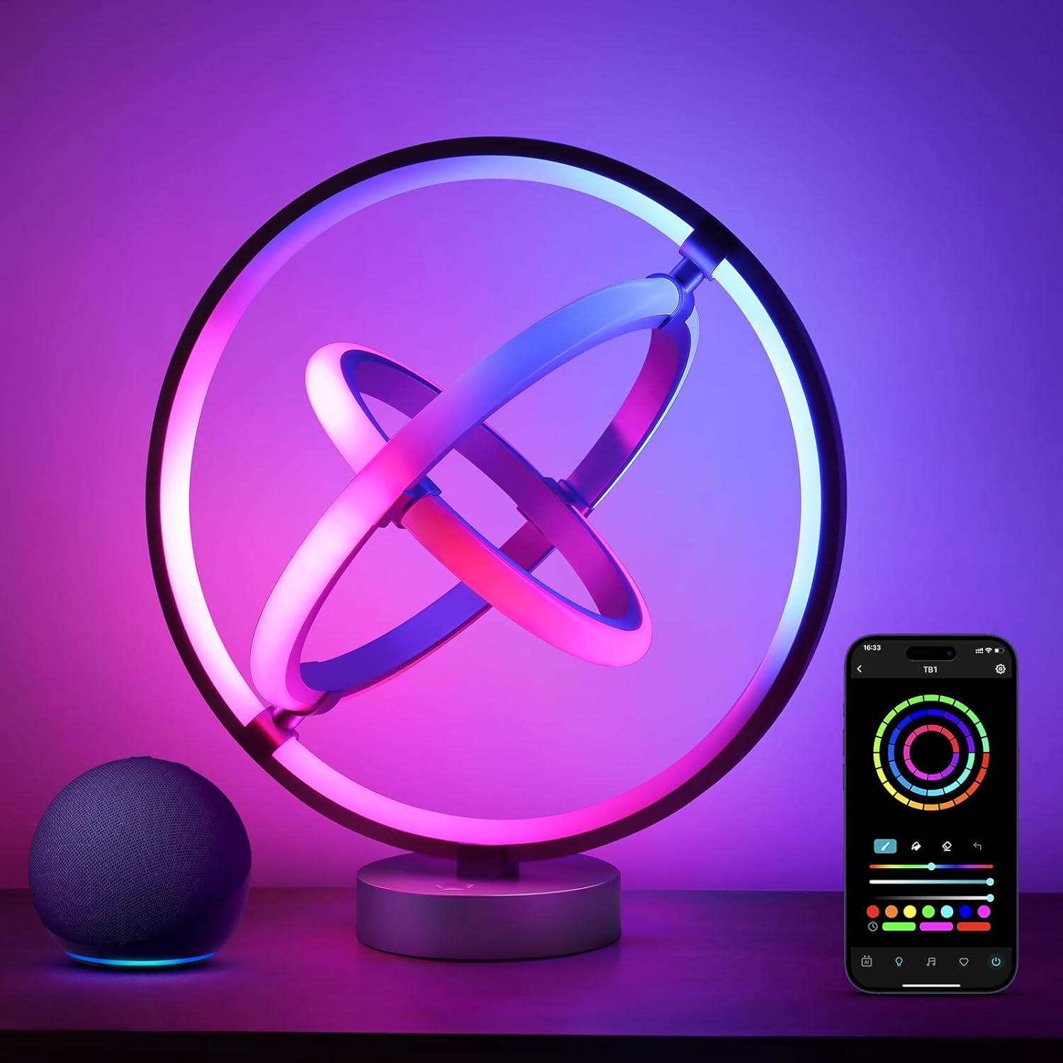 Lepro TB1 AI Smart Table Lamp, RGB+IC Addressable LED Lamp Alexa Google Enabled, APP Control Color Changing Modern Lamp No Remote, Christmas Gift Ideas, AI Generated Lighting LLM, 2.4 GHz WiFi