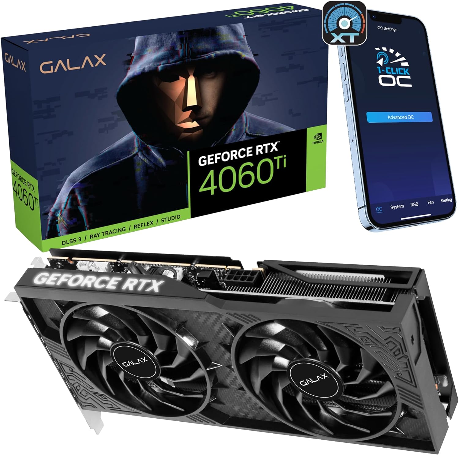 GALAX GeForce RTX 4060 Ti 1-Click OC, Xtreme Tuner App Control, 8GB, GDDR6, 128-bit, DP*3/HDMI 2.1/DLSS 3/Gaming Graphics Card