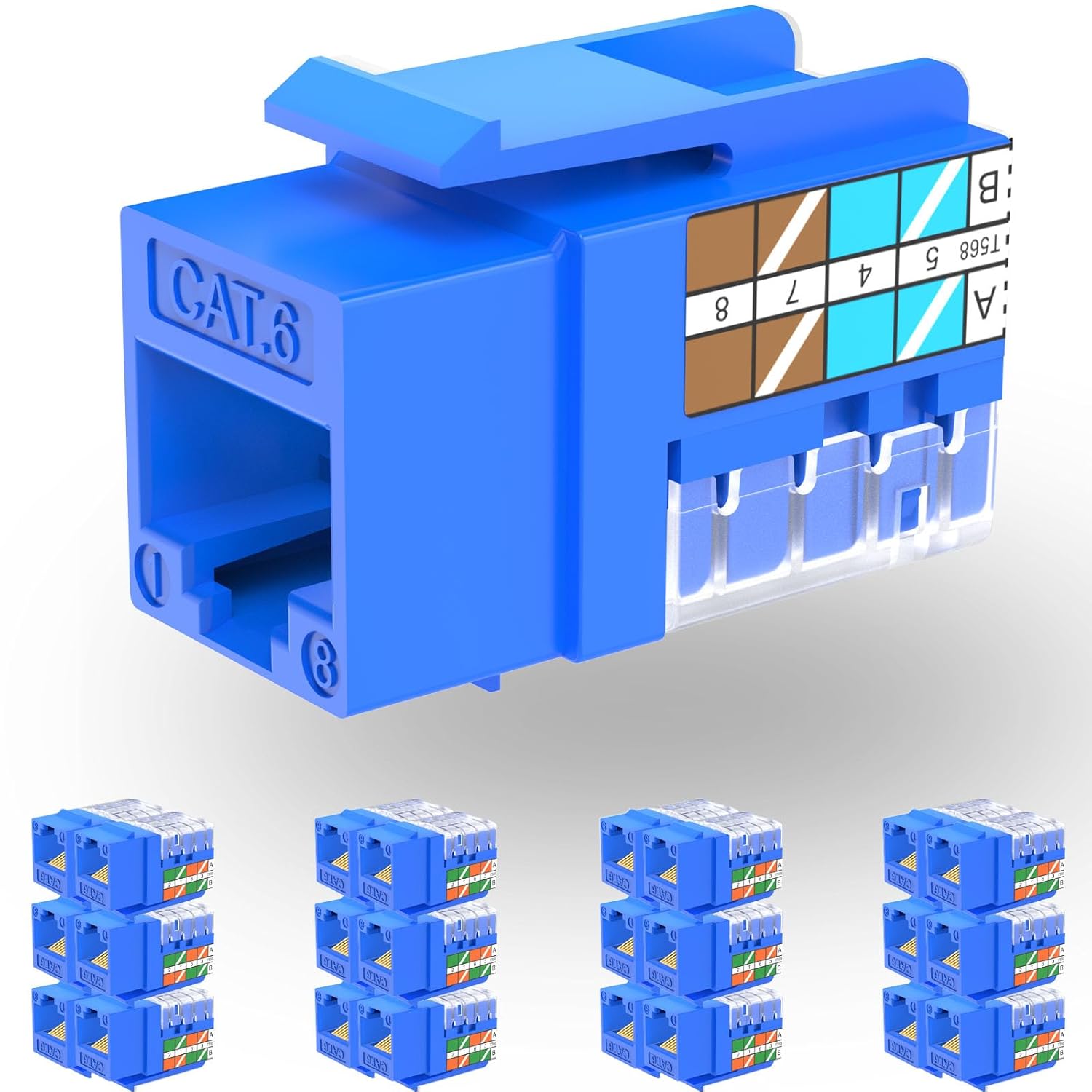 Rapink RJ45 Keystone Jack Cat6 10G Support, Cat6 Keystone Jacks UTP 25 Pack for Wall Plate and Patch Panel, Rj45 Keystone 90 Degree Blue Color for Cat6, Cat5e, Cat5 Cabling