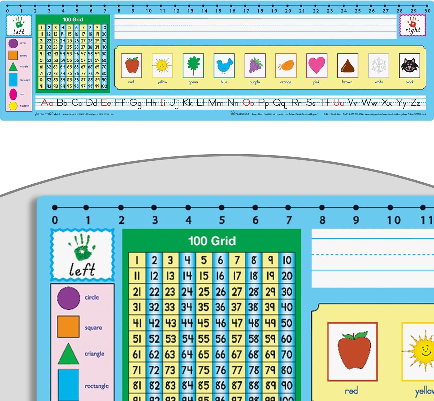 Really Good Stuff Zaner-Bloser 100-Grid with Number Line Self-Adhesive Deluxe Plastic Desktop Helpers – Set of 24 | Student Desk Name Tags | Durable, Easy-to-Use, and Functional