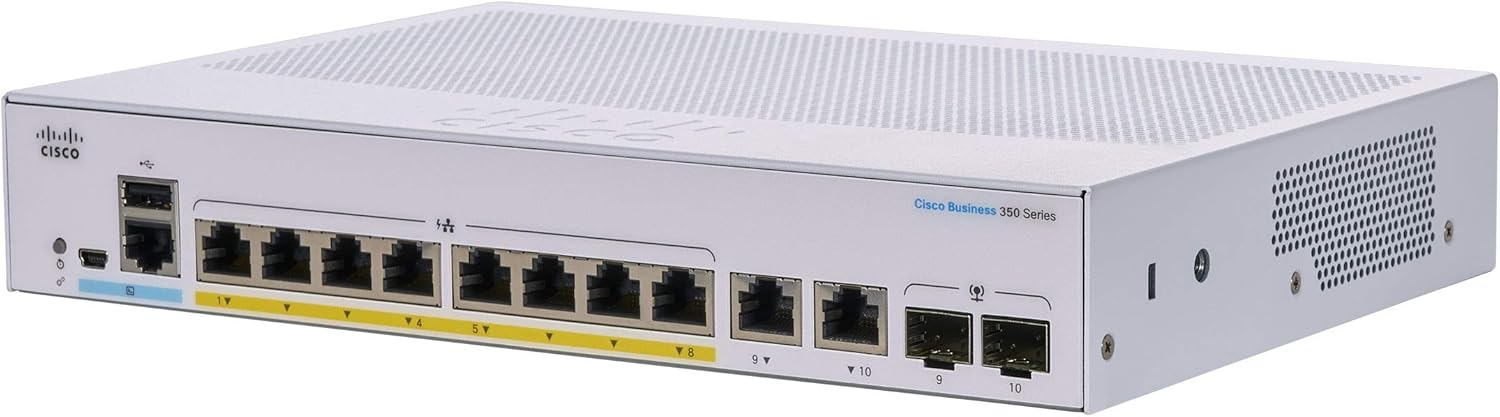 Cisco CBS350-8P-E-2G Business 350 Series 8-Port Managed Switch (Renewed)