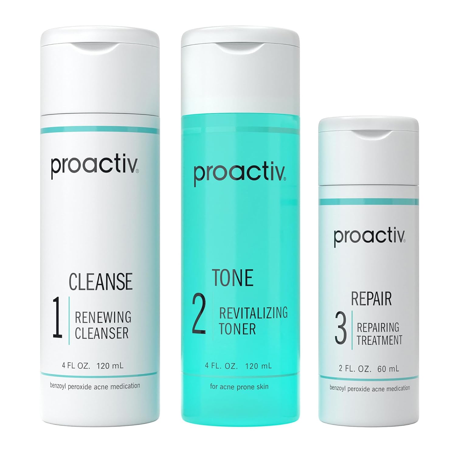 Proactiv 3 Step Acne Treatment – Benzoyl Peroxide Face Wash, Repairing Acne Spot Treatment for Face And Body, Exfoliating Toner – 60 Day Complete Acne Skin Care Kit,Multicolor