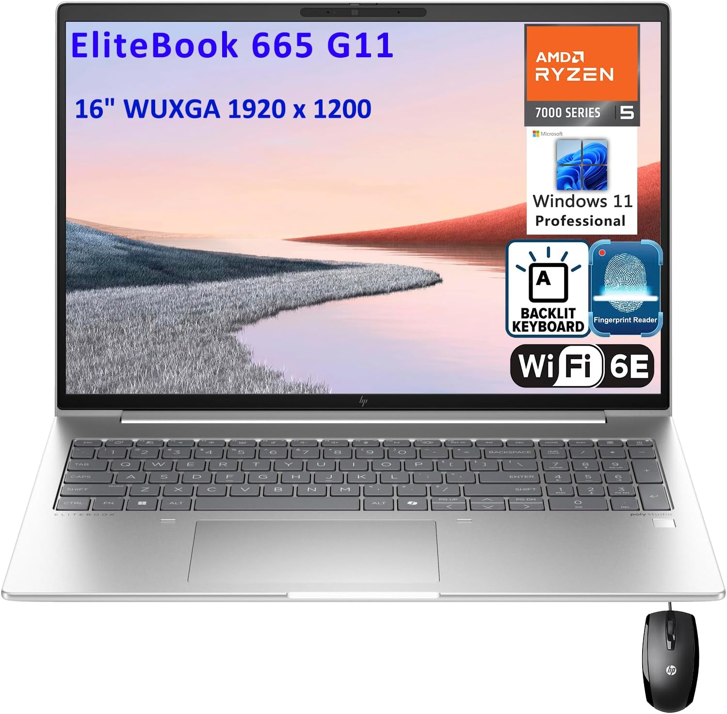 HP Elitebook 665 G11 16″ FHD+ Business Laptop Computer, Hexa-Core AMD Ryzen 5 7535U (Beat i5-1335U), 64GB DDR5 RAM, 2TB PCIe SSD, WiFi 6E, Backlit KB, Fingerprint Reader, Windows 11 Pro, Vent-Hear