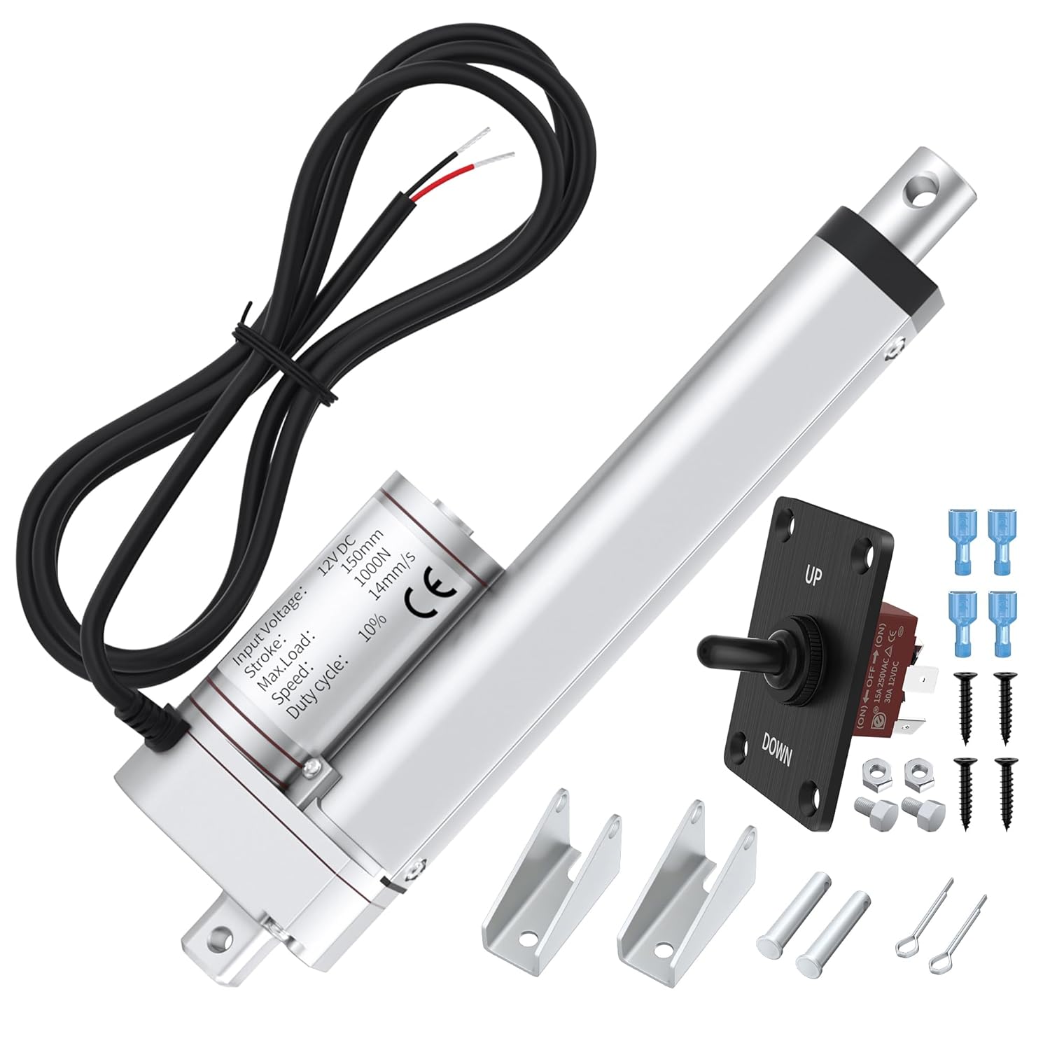 12V Linear Actuator High Speed 14mm/s Linear Motion Actuator 220lb/1000N Electric Actuator 12 Volt IP54 Waterproof Linear Actuator 6 inch with Switch