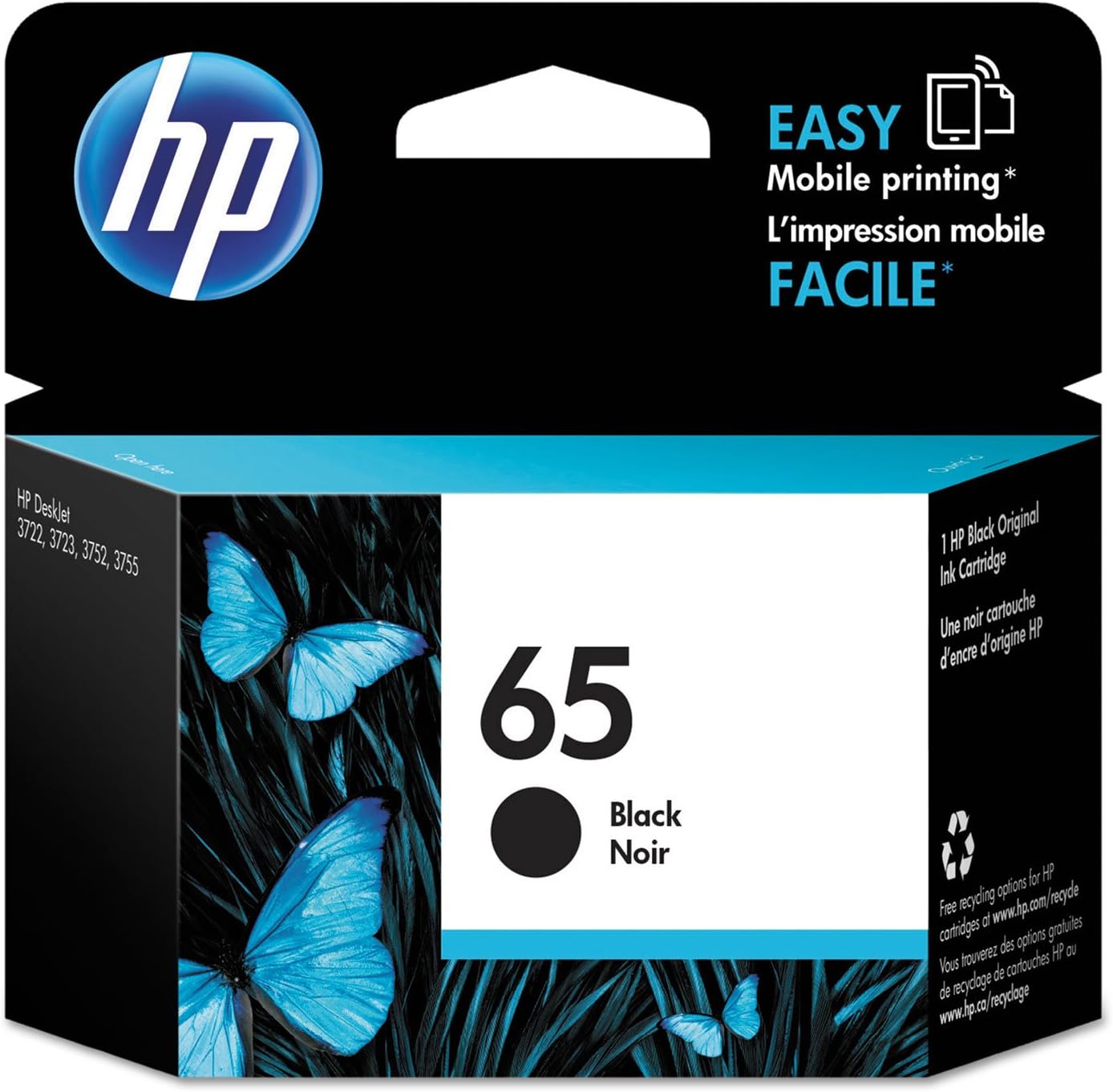 HP 65 Black Ink Cartridge | Works with HP AMP 100 Series, HP DeskJet 2600, 3700 Series, HP ENVY 5000 Series | Eligible for Instant Ink | N9K02AN