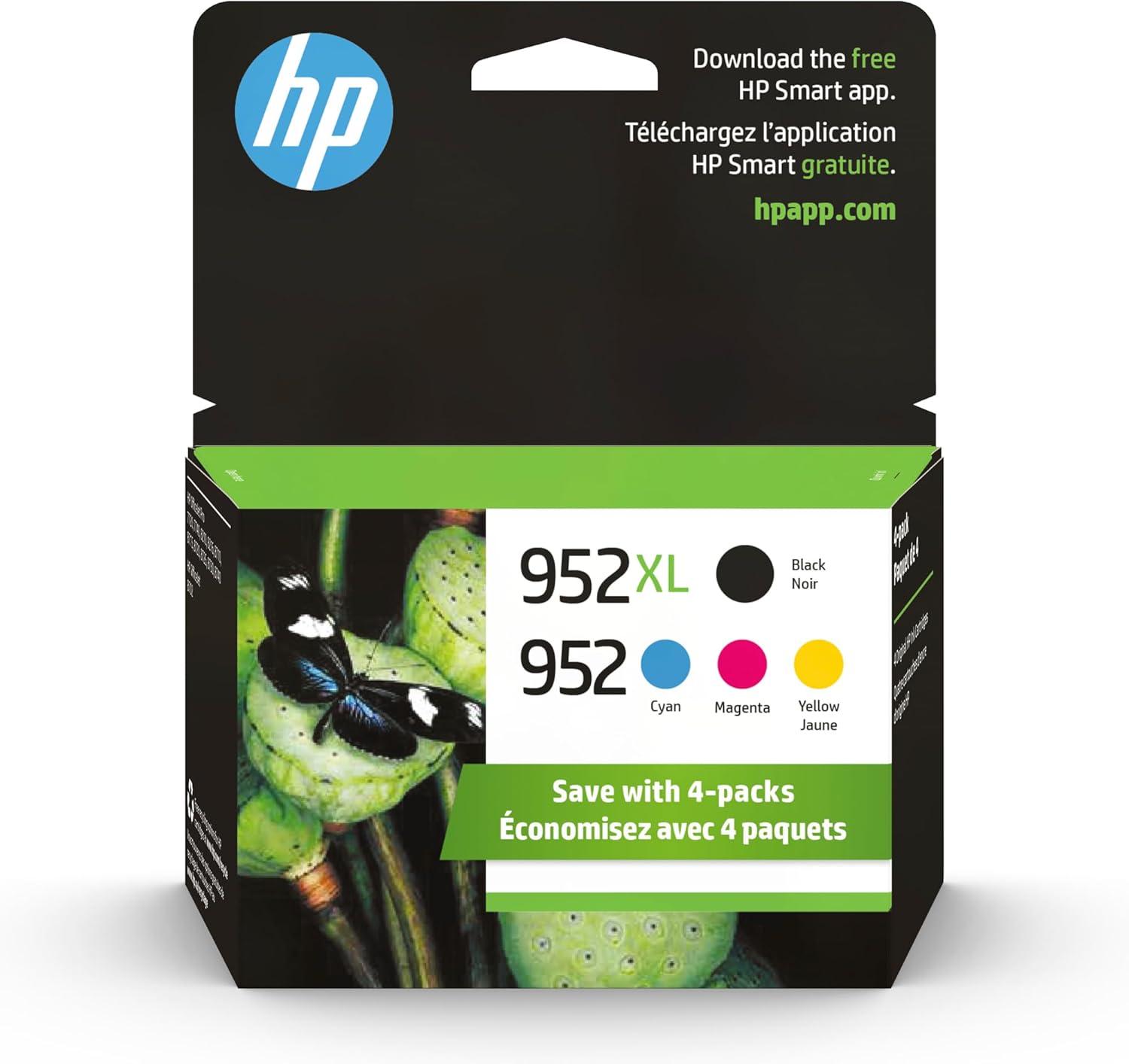 HP Original 952 Cyan, Magenta, Yellow / 952XL Black Ink Cartridges (4-Pack) | Works OfficeJet 8702 OfficeJet Pro 7700, 8210, 8700 Series | Eligible for Instant Ink | N9K28AN