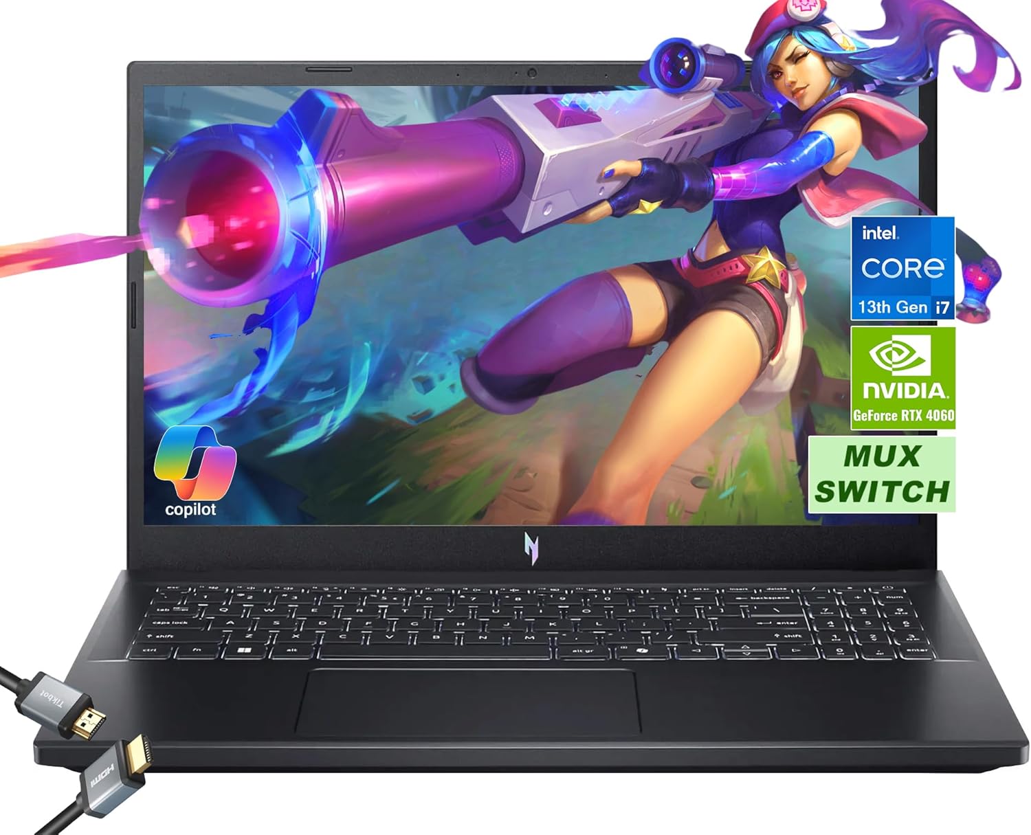 acer 2024 Nitro V AI-Powered Gaming Laptop | 13th Gen Intel Core i7-13620H Processor | NVIDIA GeForce RTX 4060 | 15.6″ FHD IPS 144Hz Display | MUX Switch| 32GB RAM | 1TB PCIe SSD, w/HDMI Cable