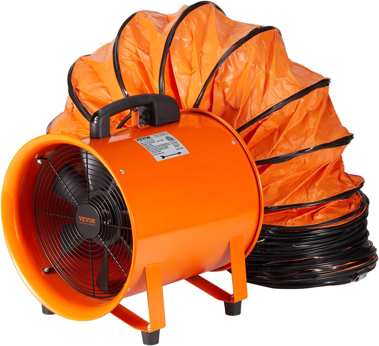 VEVOR Industrial Portable Air Blower Ventilator with Hose, 3198CFM 12 Inch Heavy Duty Tube Exhaust Fan with 33ft Flexible Duct, 585W High Velocity Air Mover for Extraction and Ventilation