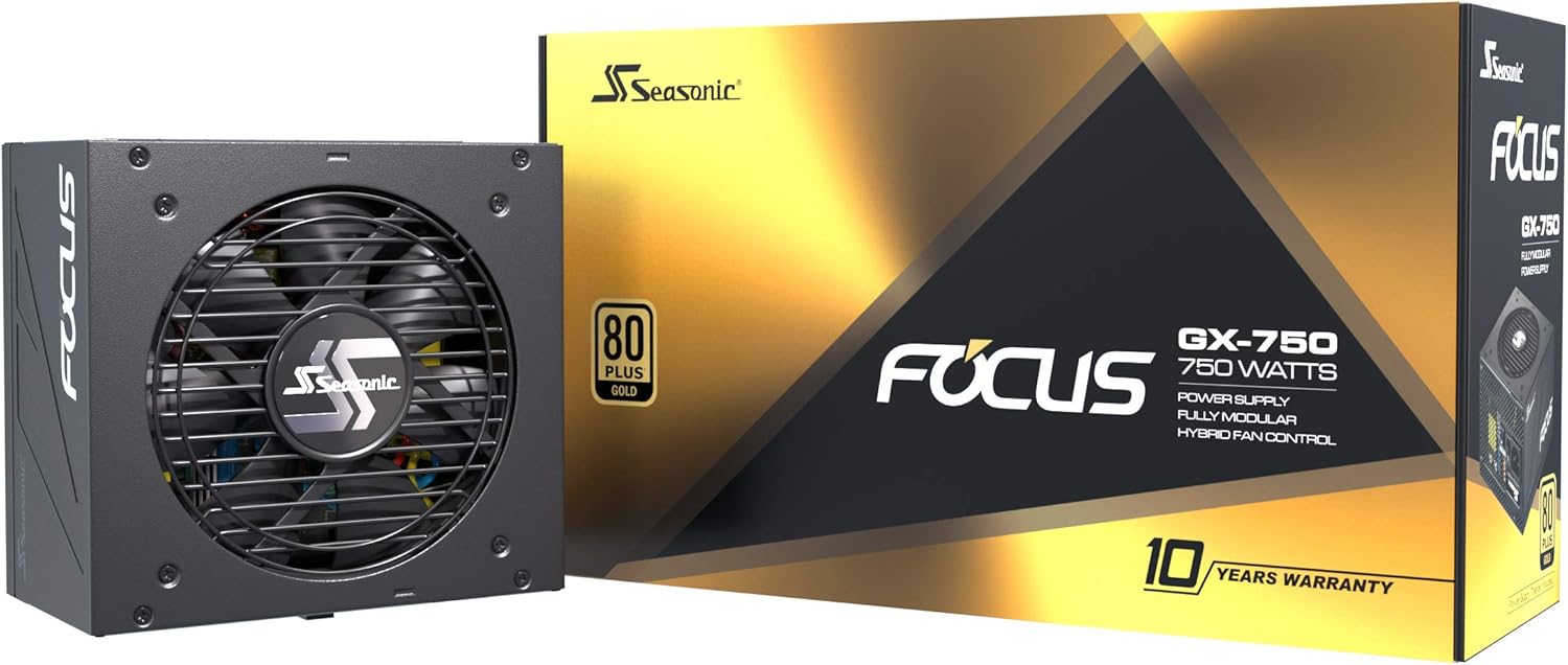 Seasonic FOCUS GX-750 | 750W | 80+ Gold | Full- Modular | ATX Form Factor| Low Noise | Premium Japanese Capacitor | 10 Year Warranty | Nvidia RTX 30/40 Super & AMD GPU Compatible (Ref. SSR-750FX)