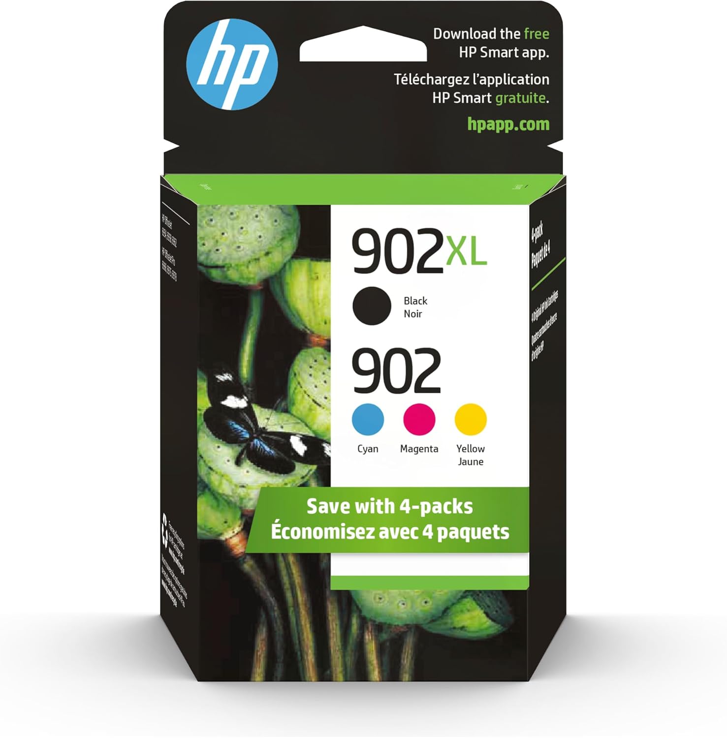 Original HP 902 Cyan, Magenta, Yellow / 902XL Black Ink Cartridges (4-pack) | Works with HP OfficeJet 6950, 6960 Series; HP OfficeJet Pro 6960, 6970 Series | Eligible for Instant Ink | T0A39AN