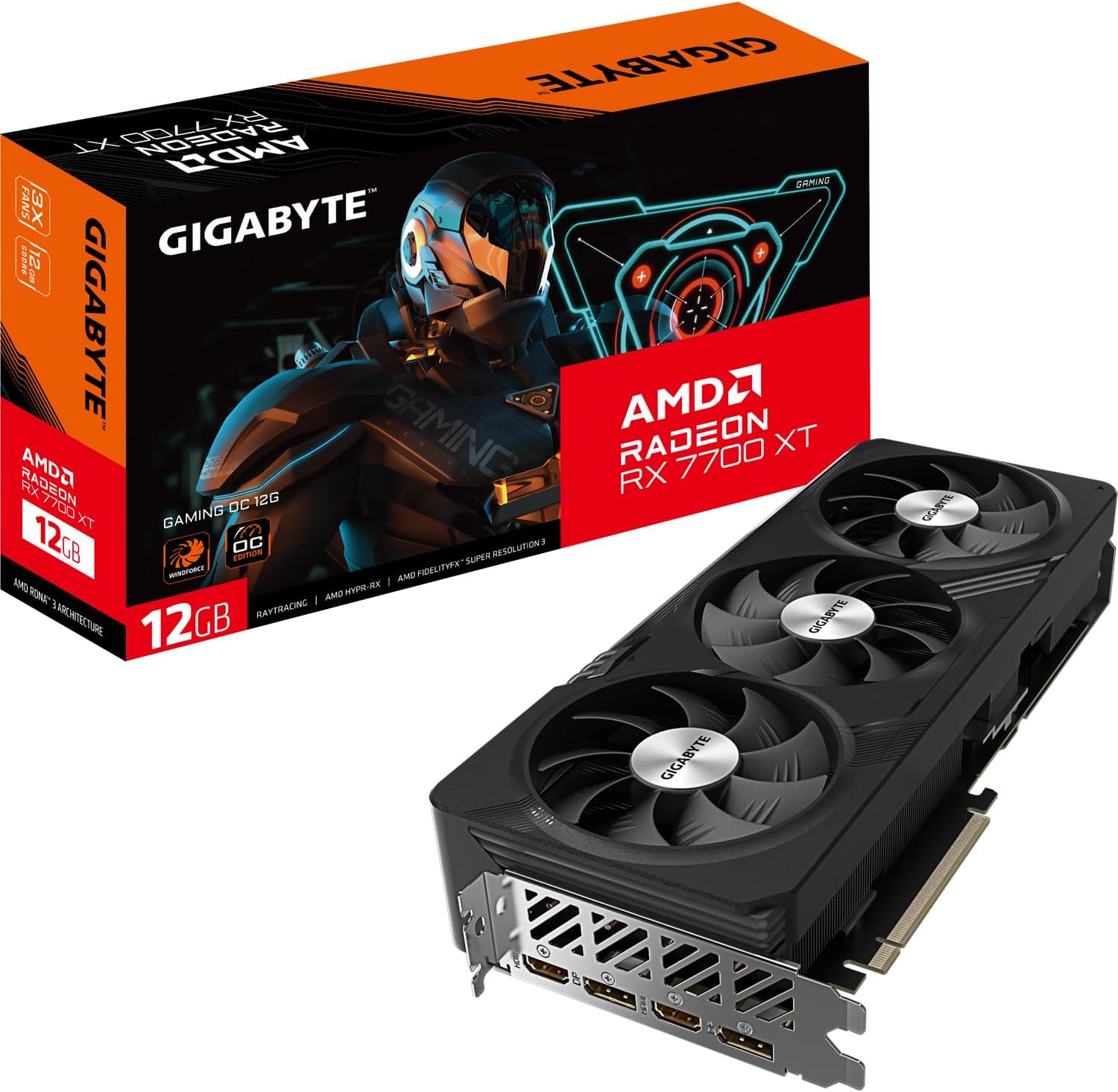 Gigabyte Radeon RX 7700 XT Gaming OC 12GB Graphics Card – 12GB GDDR6 192-bit, Windforce Cooling System, Metal Back Plate, DP 2.1, HDMI 2.1, AMD RDNA 3 Architecture, GV-R77XTGAMING OC-12GD