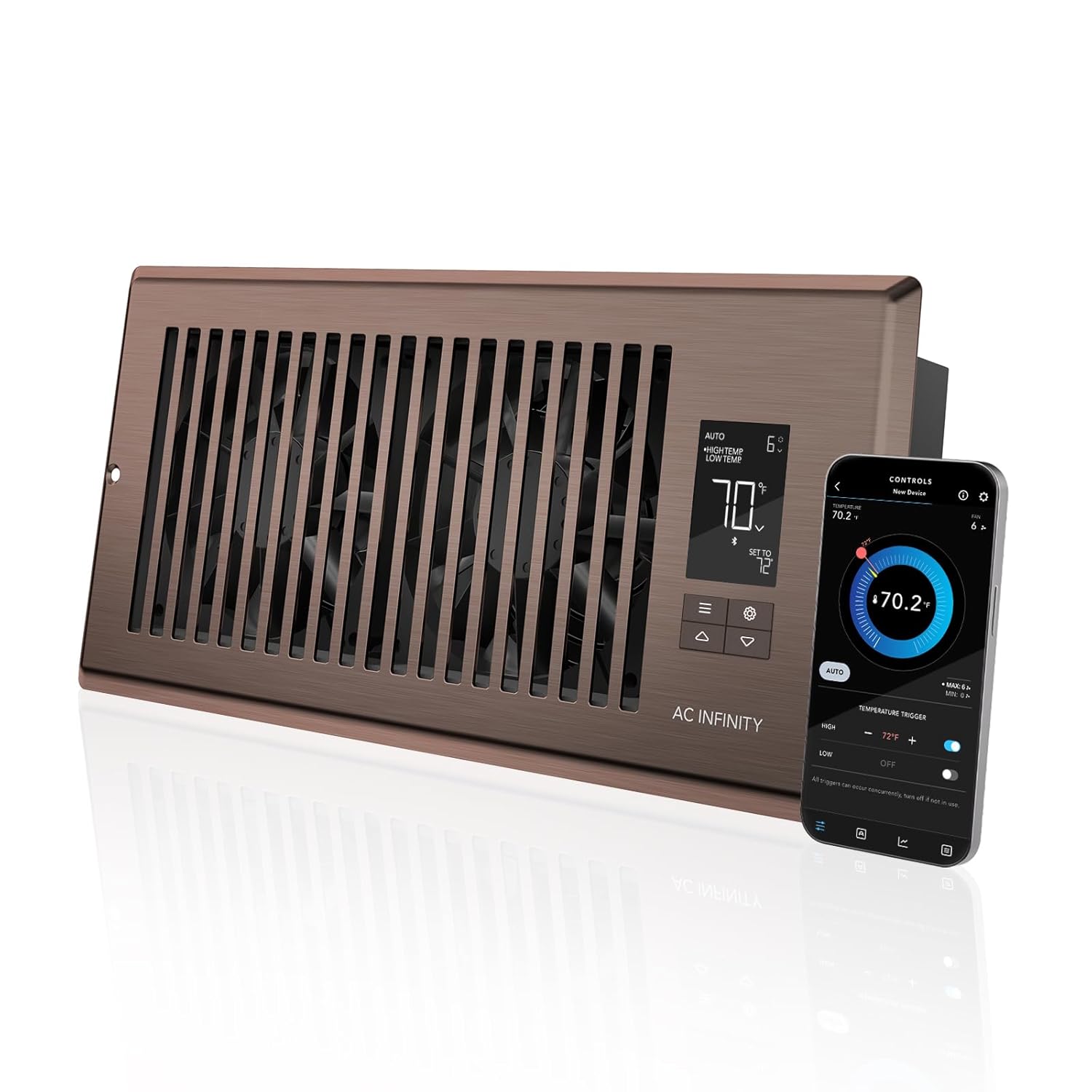 AC Infinity AIRTAP T4 Bronze, Register Booster Fan for 4” x 10” Register Holes, Improves Heating & Cooling from AC Vents, with 10-Level Speeds and Bluetooth Integrated App Control