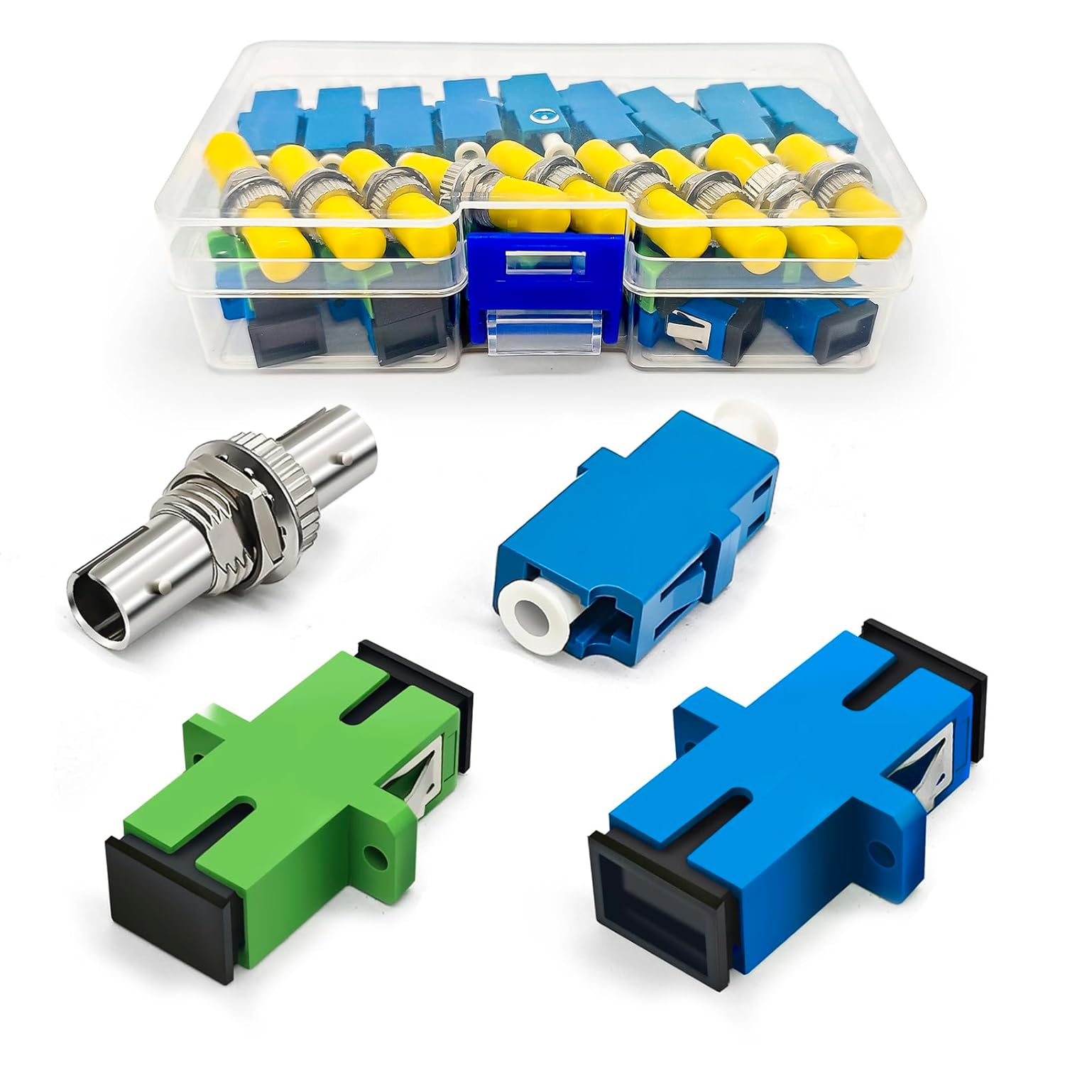 Set of 40 Fiber Optic Coupler Kits – LC, SC/APC, SC/PC, ST Simplex Fiber Optic Adapters – for Data Center Cabling System, FTTH – Includes Premium Hard Plastic Snap Lock Case