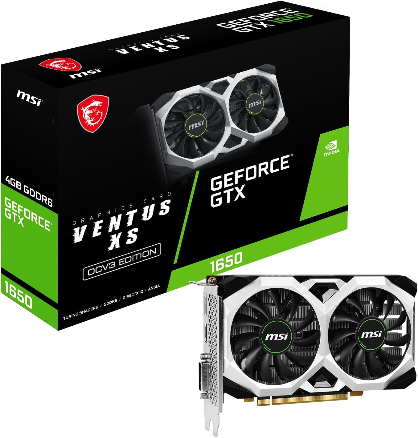 MSI Gaming GeForce GTX 1650 128-Bit HDMI/DP/DVI 4GB GDRR6 HDCP Support DirectX 12 VR Ready OC Graphics Card (GTX 1650 D6 Ventus XS OCV3)