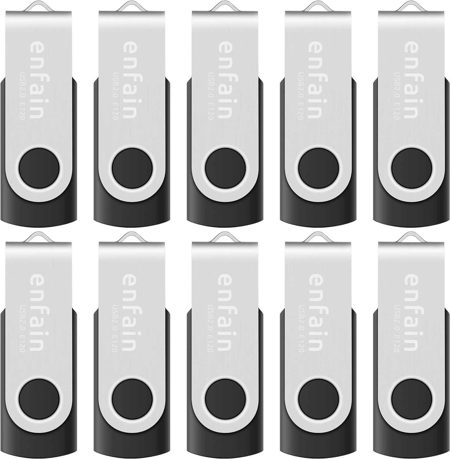 10-Pack Enfain 16GB USB 2.0 Swivel Flash Drives: Shareable Data Storage for Home & Office Use (Black)