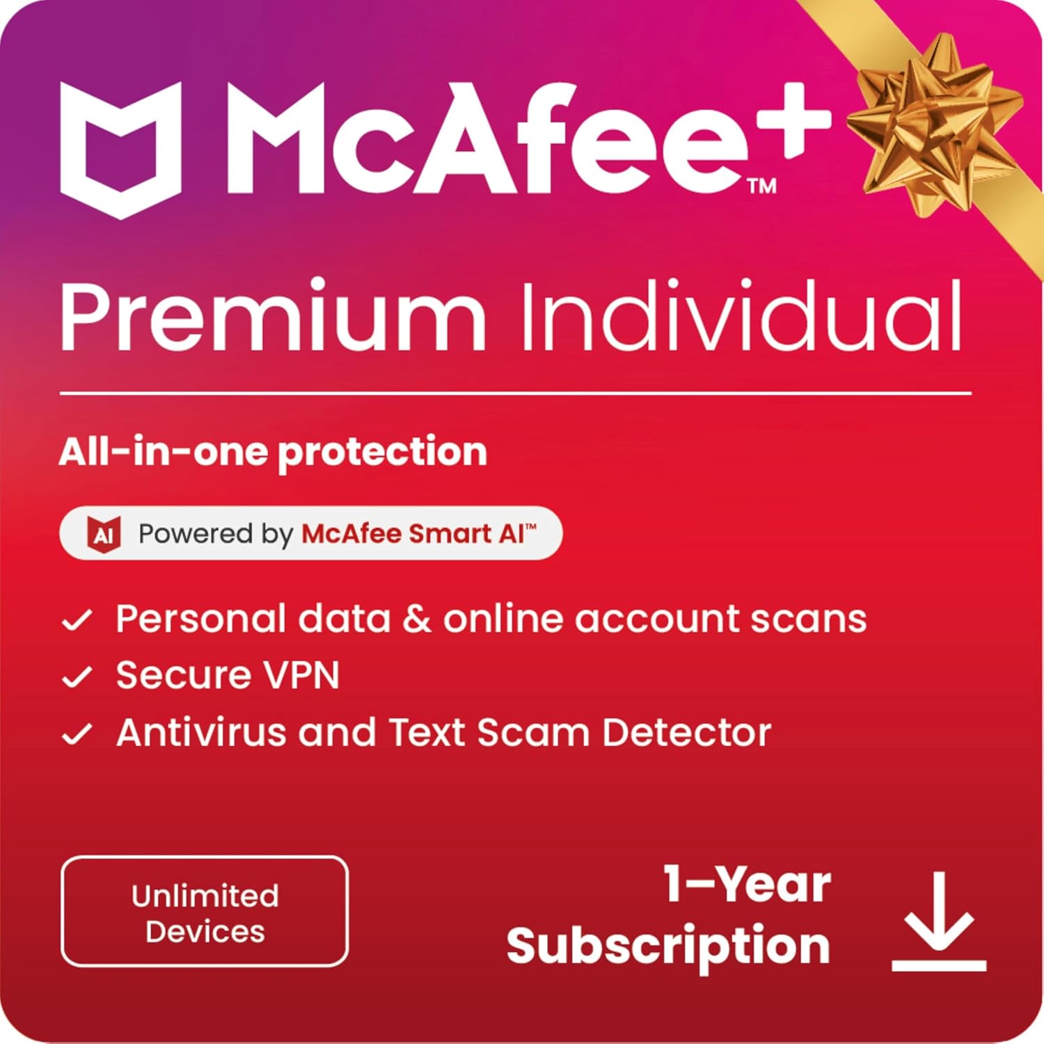 McAfee+ Premium Individual Unlimited Devices 2025 Ready | Cybersecurity Software Includes Antivirus, Secure VPN, Password Manager, Identity Monitoring | Download