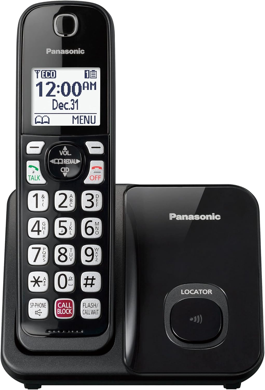 Panasonic Cordless Phone with Advanced Call Block, Bilingual Caller ID and Easy to Read Large High-Contrast Display, Expandable System with 1 Handset – KX-TGD810B (Black)