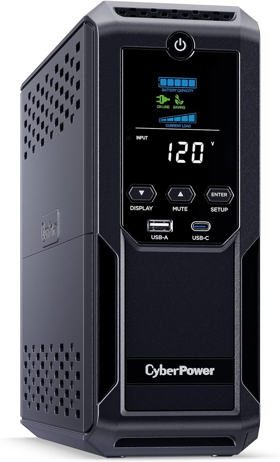 CyberPower CP1500AVRLCD3 Intelligent LCD UPS System, 1500VA/900W, 12 Outlets, 2 USB Ports, AVR, Mini Tower, Black