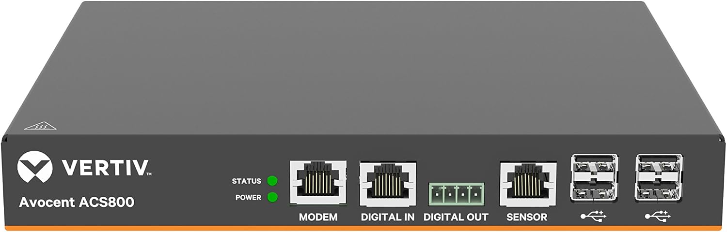 Vertiv Avocent ACS 800 Serial Console with Analog Modem, 4-Port, External AC/DC Power Brick – Global Data Center PDU Cord (ACS804MEAC-400)