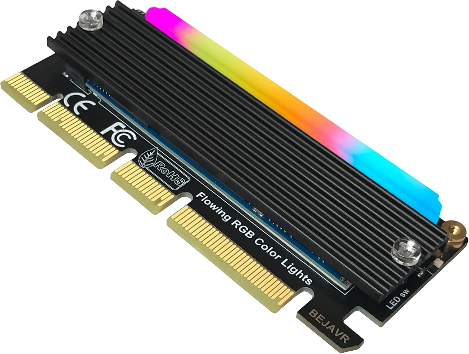 M.2 PCIe NVMe Adapter SSD Expansion Card with RGB Light Bar and Aluminum Heatsink Solution, Supports PCI-Express 3.0 4.0 and X4 X8 X16 Slots.