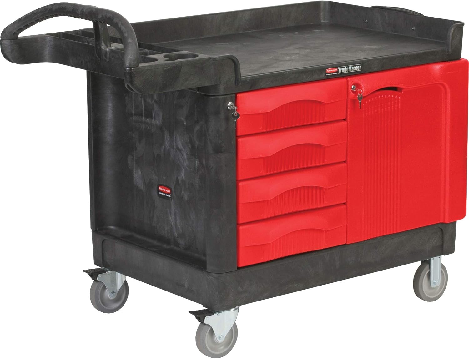 Rubbermaid Commercial Products TradeMaster Tool Storage Utility Cart, 4 Drawers + Cabinet, Small, 750 lb. Capacity, Black, for Warehouse/Garage/Cleaning/Maintenance