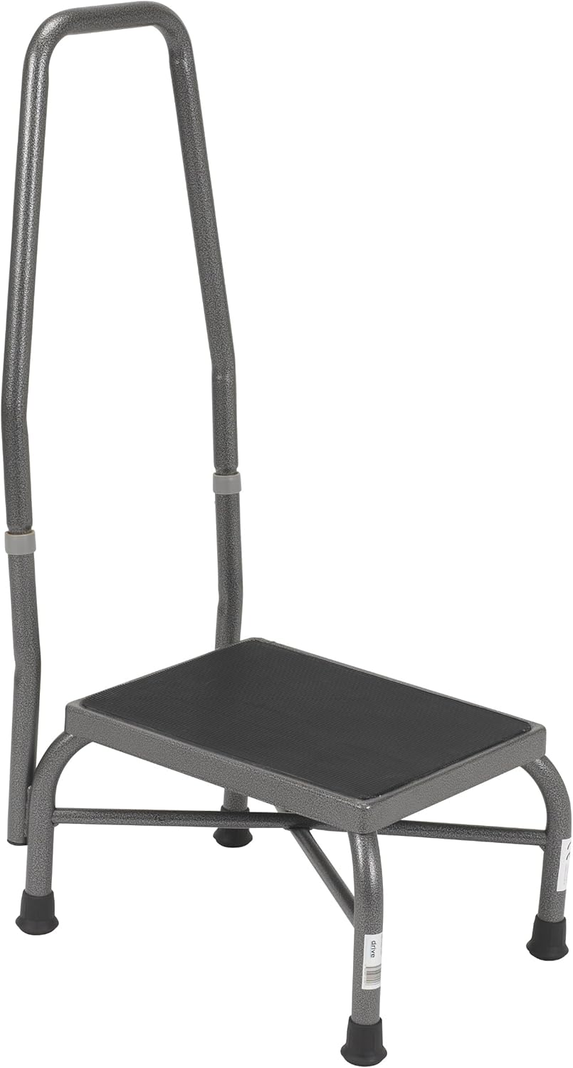 Drive Medical 13062-1SV Bariatric Heavy Duty Step Stool with Handrail, Silver Vein