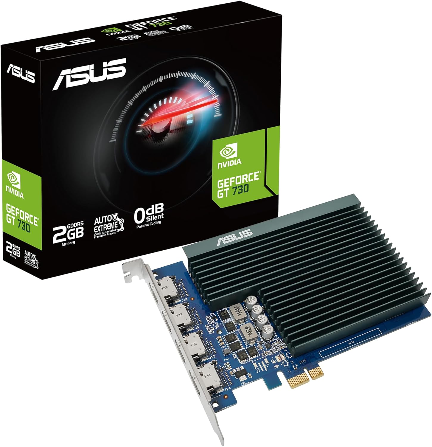 ASUS NVIDIA GeForce GT 730 Graphics Card (PCIe 2.0, 2GB GDDR5 Memory, 4X HDMI Ports, Single-Slot Design, Passive Cooling)