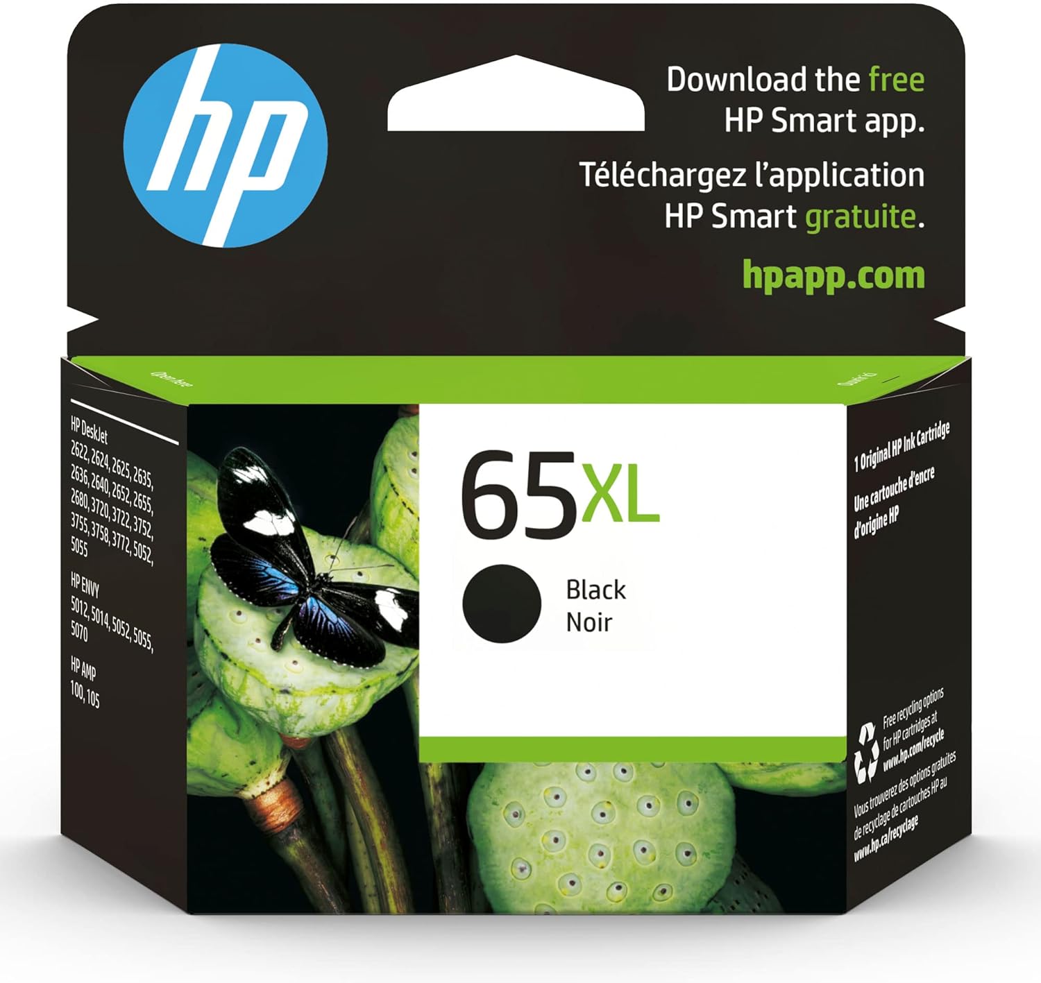 HP 65XL Black High-yield Ink Cartridge | Works with HP AMP 100 Series, HP DeskJet 2600, 3700 Series, HP ENVY 5000 Series | Eligible for Instant Ink | N9K04AN