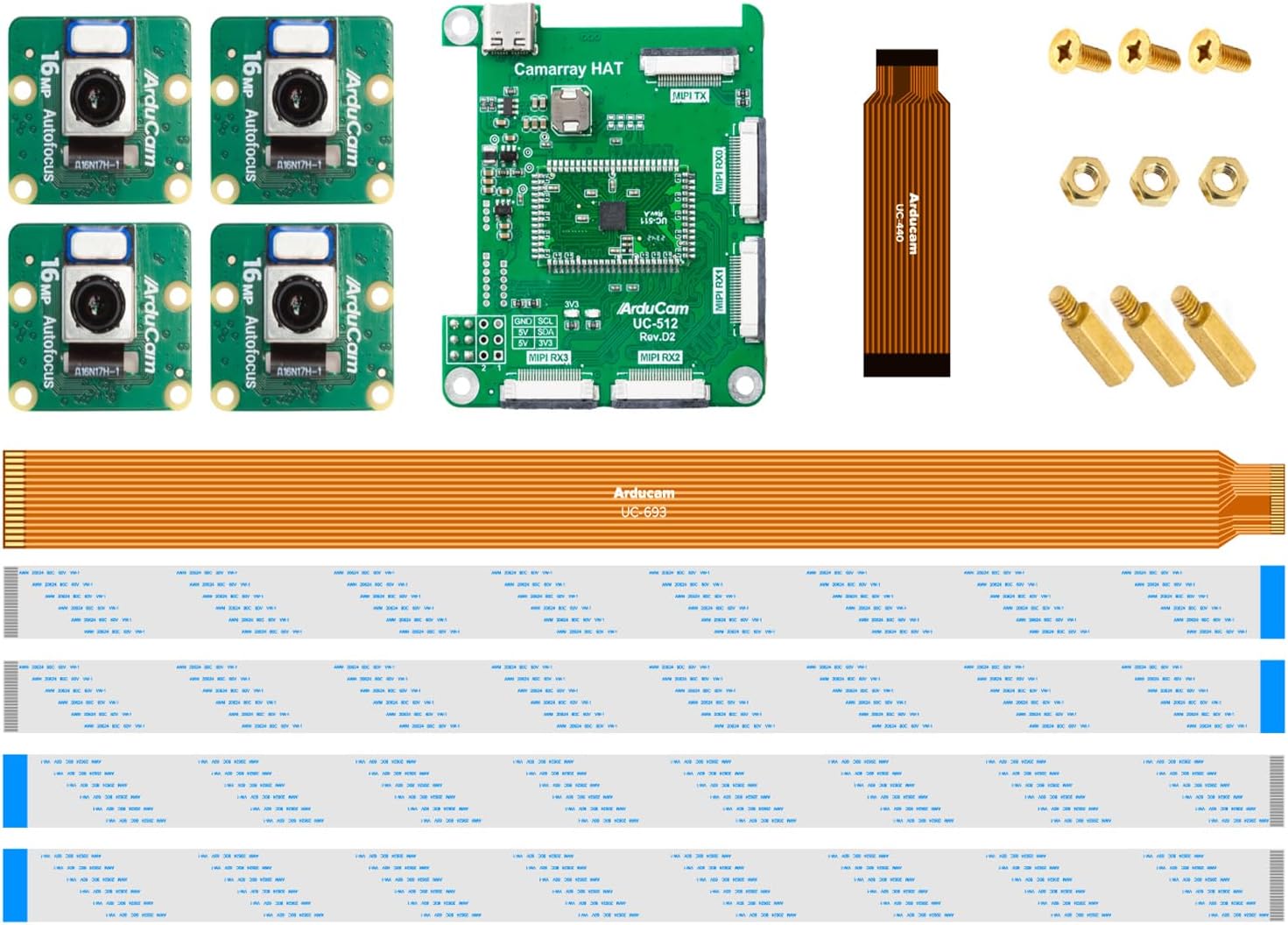 Arducam 16MP Autofocus Quad-Camera Kit for Raspberry Pi, 16MP IMX519 Autofocus Synchronized Pi Camera, Compatible with Nvidia Jetson Nano/Xavier NX