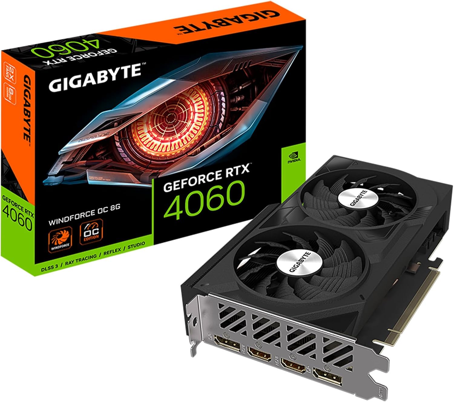 GIGABYTE GeForce RTX 4060 WINDFORCE OC 8G Graphics Card, 2X WINDFORCE Fans, 8GB 128-bit GDDR6, GV-N4060WF2OC-8GD Video Card