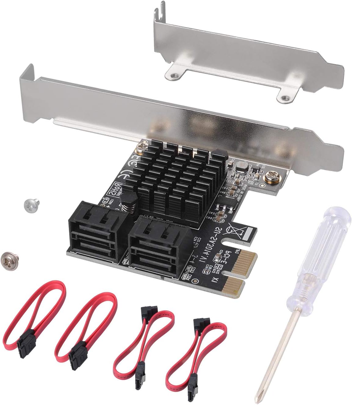 SATA Card 4 Port with 4 SATA Cables, 6 Gbps SATA 3.0 Controller PCI Express Expression Card with Low Profile Bracket Support 4 SATA 3.0 Devices